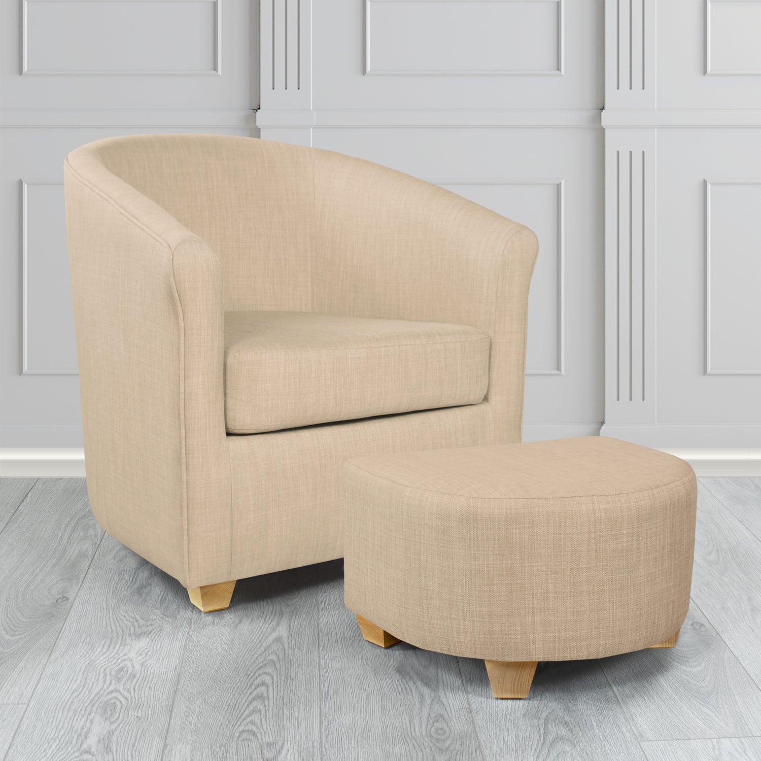 Cannes Charles Sand Plain Linen Fabric Tub Chair & Footstool Set - The Tub Chair Shop