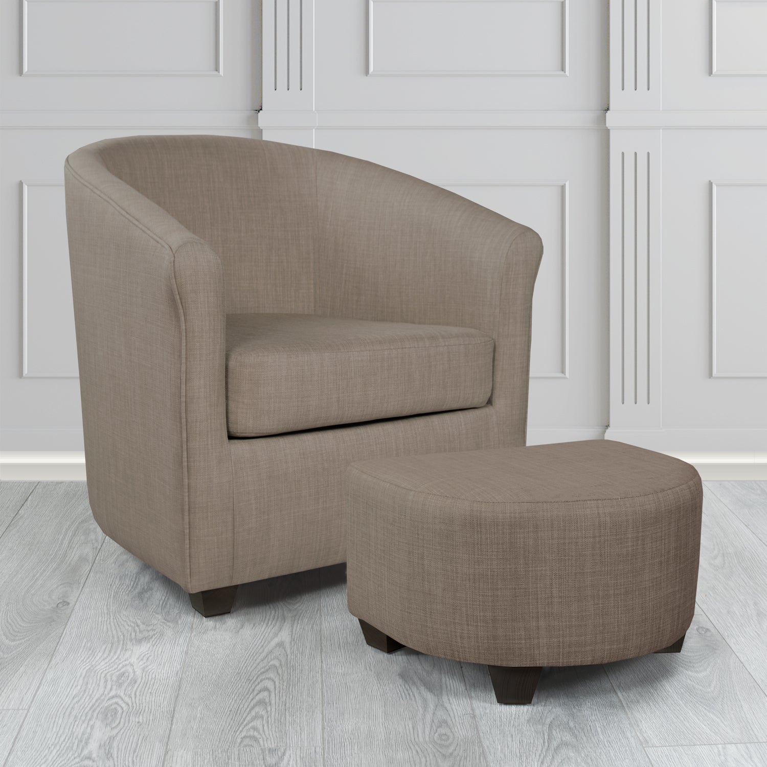 Cannes Charles Slate Plain Linen Fabric Tub Chair & Footstool Set - The Tub Chair Shop