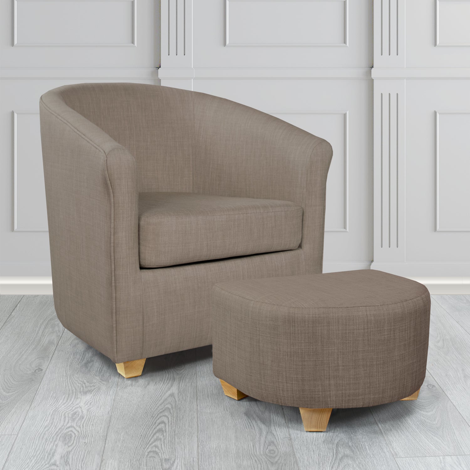 Cannes Charles Slate Plain Linen Fabric Tub Chair & Footstool Set - The Tub Chair Shop