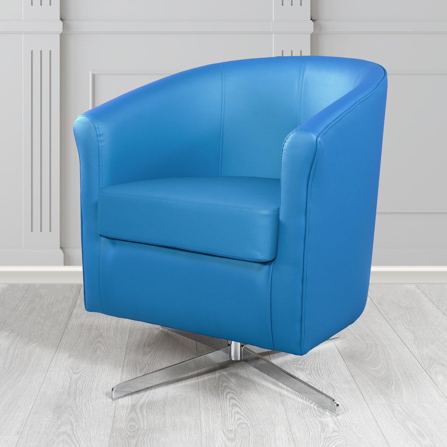 Cannes Blue DBL Faux Leather Swivel Tub Chair (6628957847594)