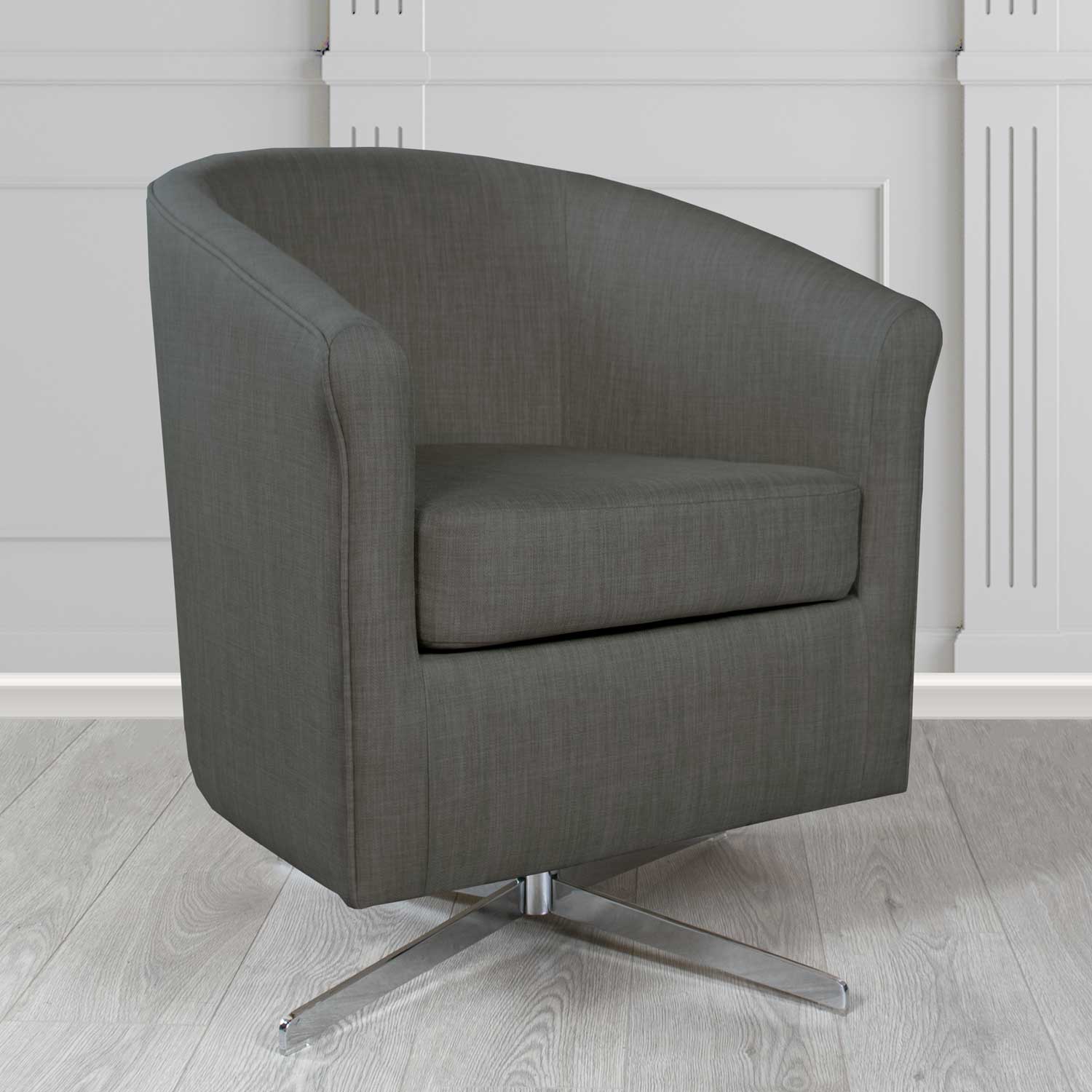 Cannes Charles Charcoal Linen Fabric Swivel Tub Chair