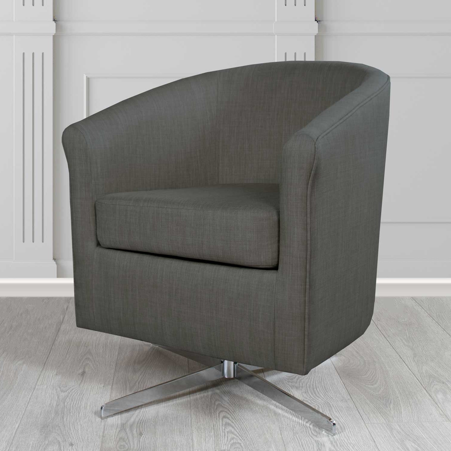 Cannes Charles Charcoal Linen Fabric Swivel Tub Chair