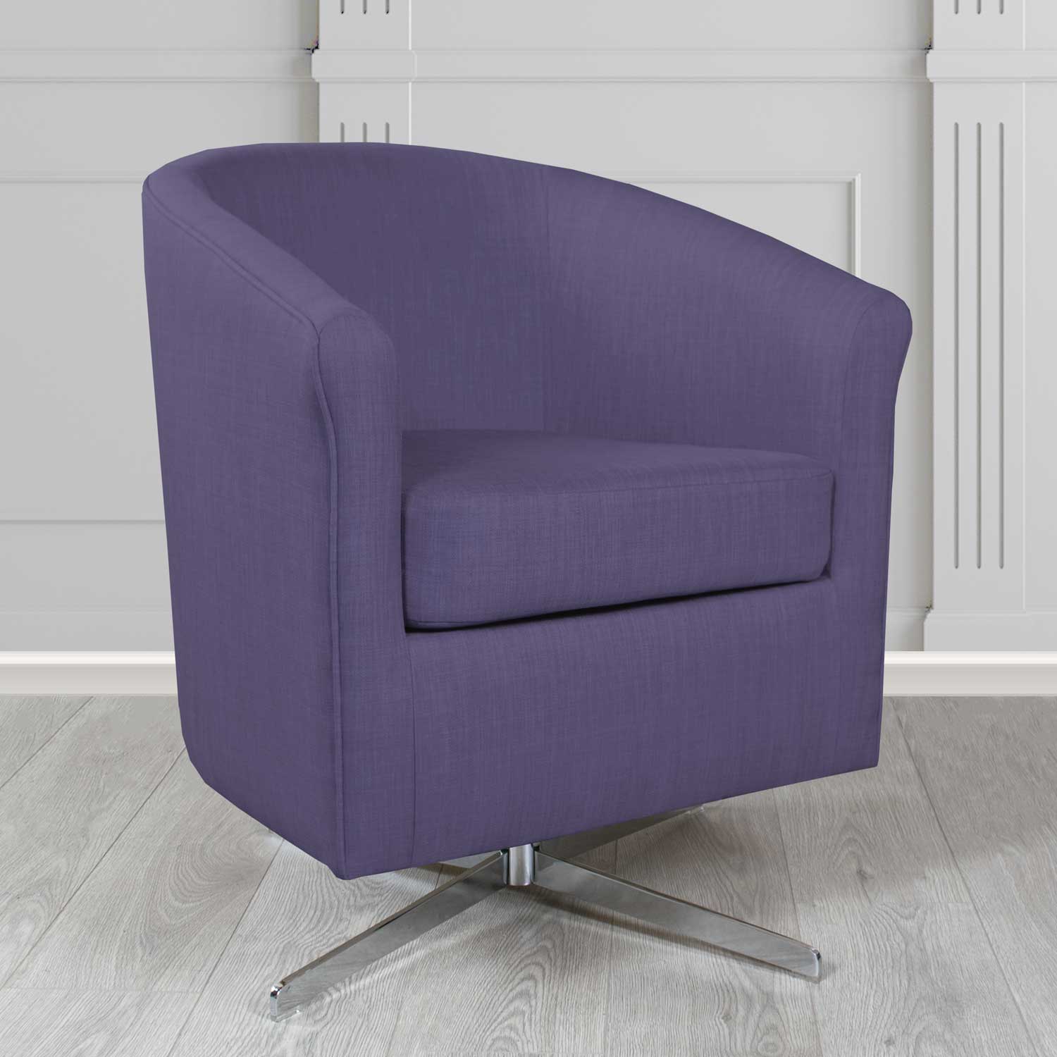 Cannes Charles Purple Linen Fabric Swivel Tub Chair - The Tub Chair Shop