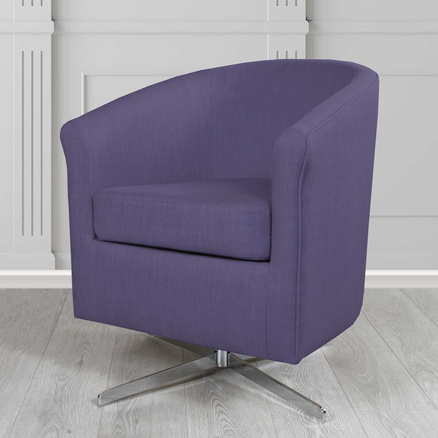 Cannes Charles Purple Linen Fabric Swivel Tub Chair - The Tub Chair Shop