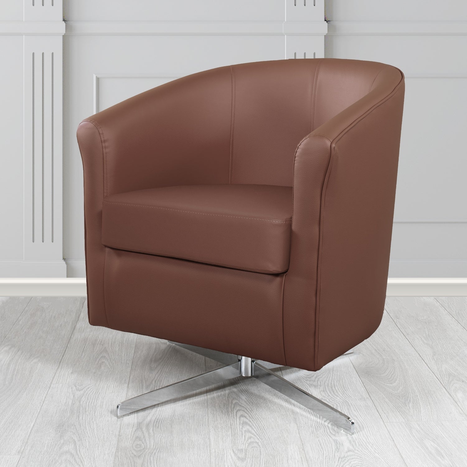 Cannes Brown DCB Faux Leather Swivel Tub Chair (6628959420458)