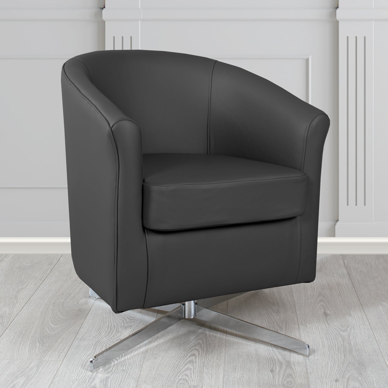 Cannes Contempo Black Crib 5 Genuine Leather Swivel Tub Chair