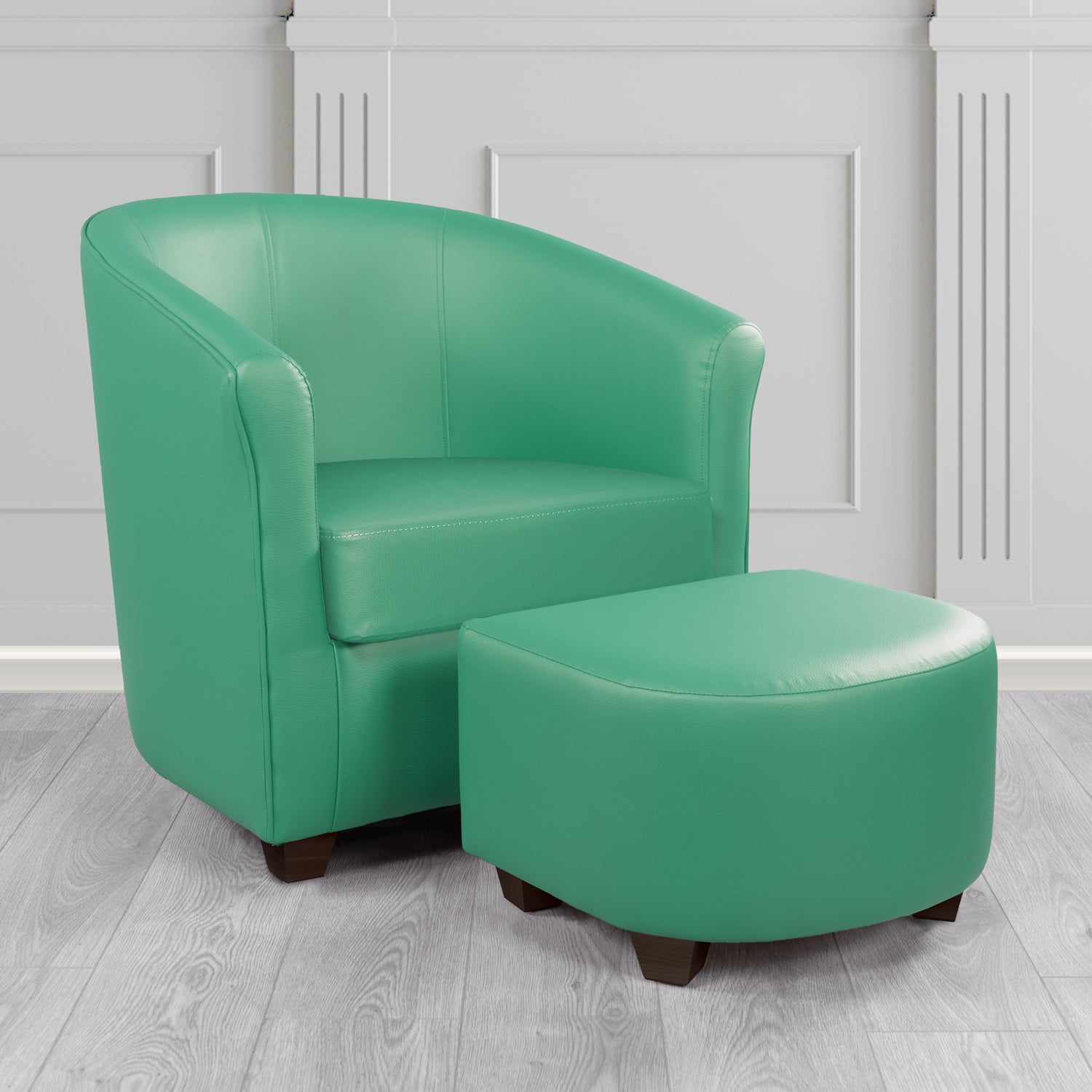 Cannes Tub Chair with Footstool Set in Just Colour Applemint Crib 5 Faux Leather - The Tub Chair Shop