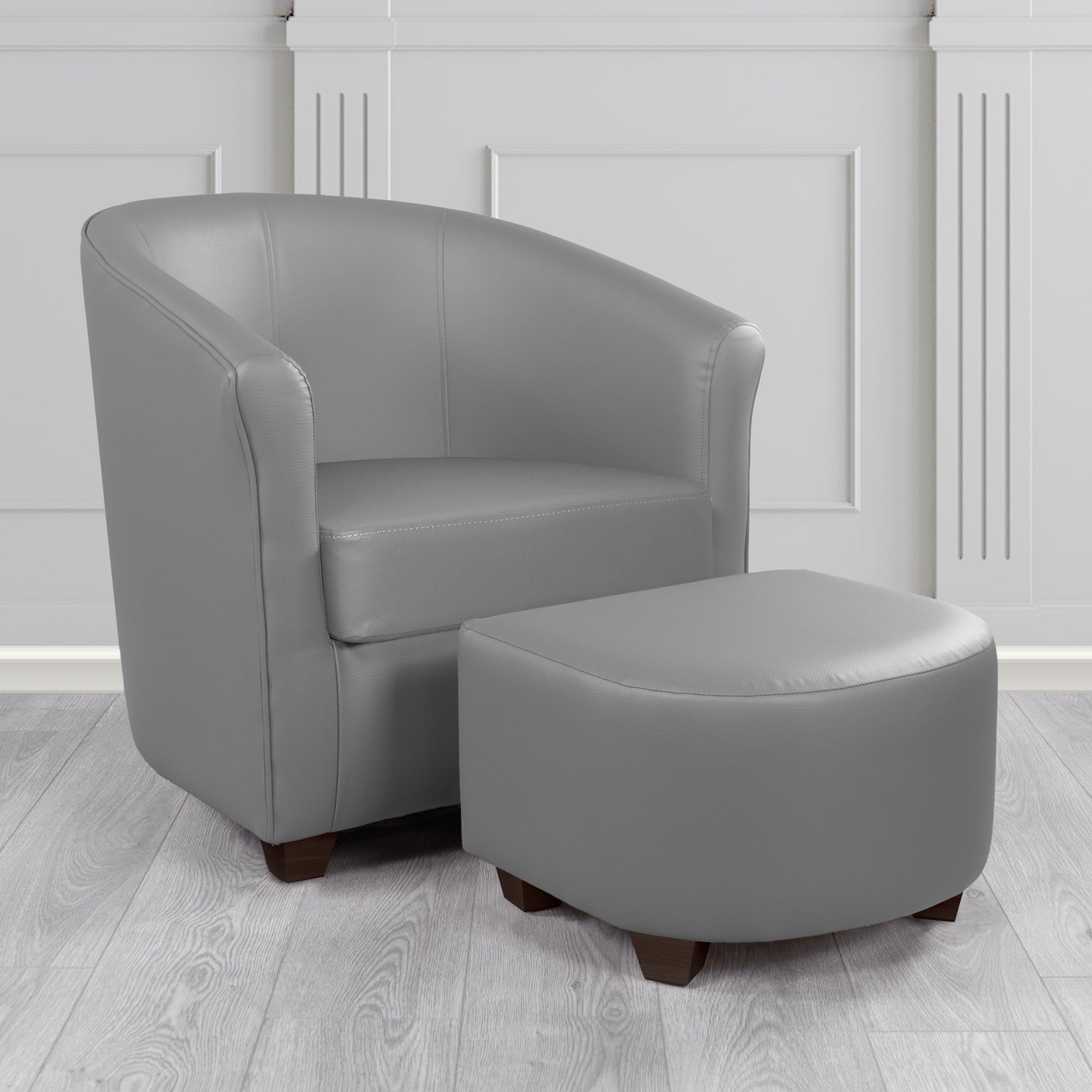 Cannes Tub Chair with Footstool Set in Just Colour Battleship Crib 5 Faux Leather - The Tub Chair Shop