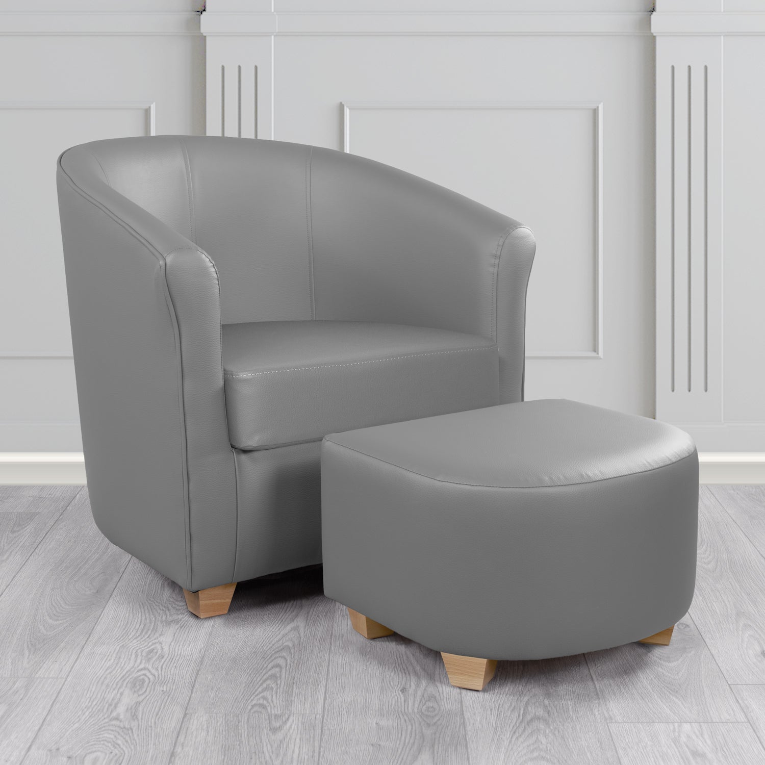 Cannes Tub Chair with Footstool Set in Just Colour Battleship Crib 5 Faux Leather - The Tub Chair Shop