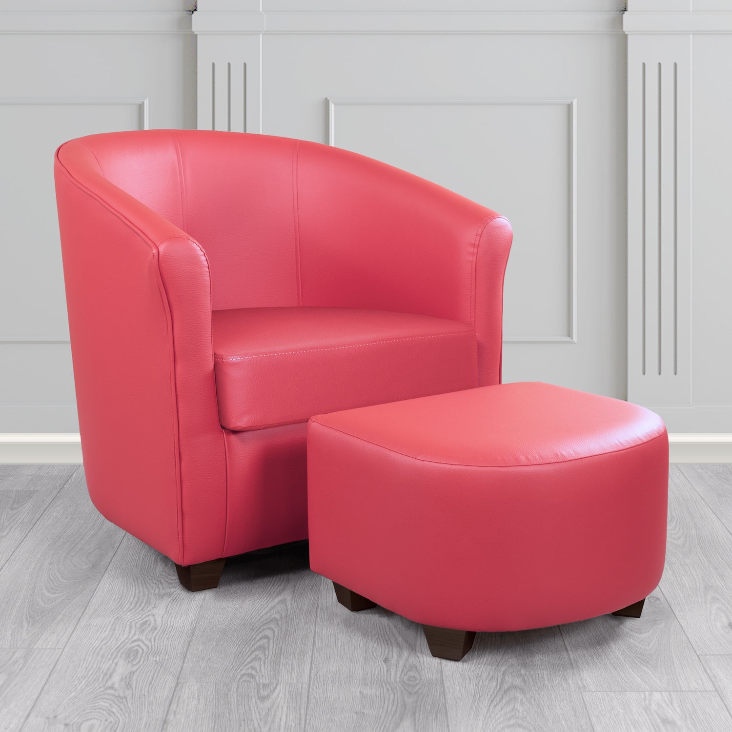 Cannes Tub Chair with Footstool Set in Just Colour Bubblegum Crib 5 Faux Leather - The Tub Chair Shop