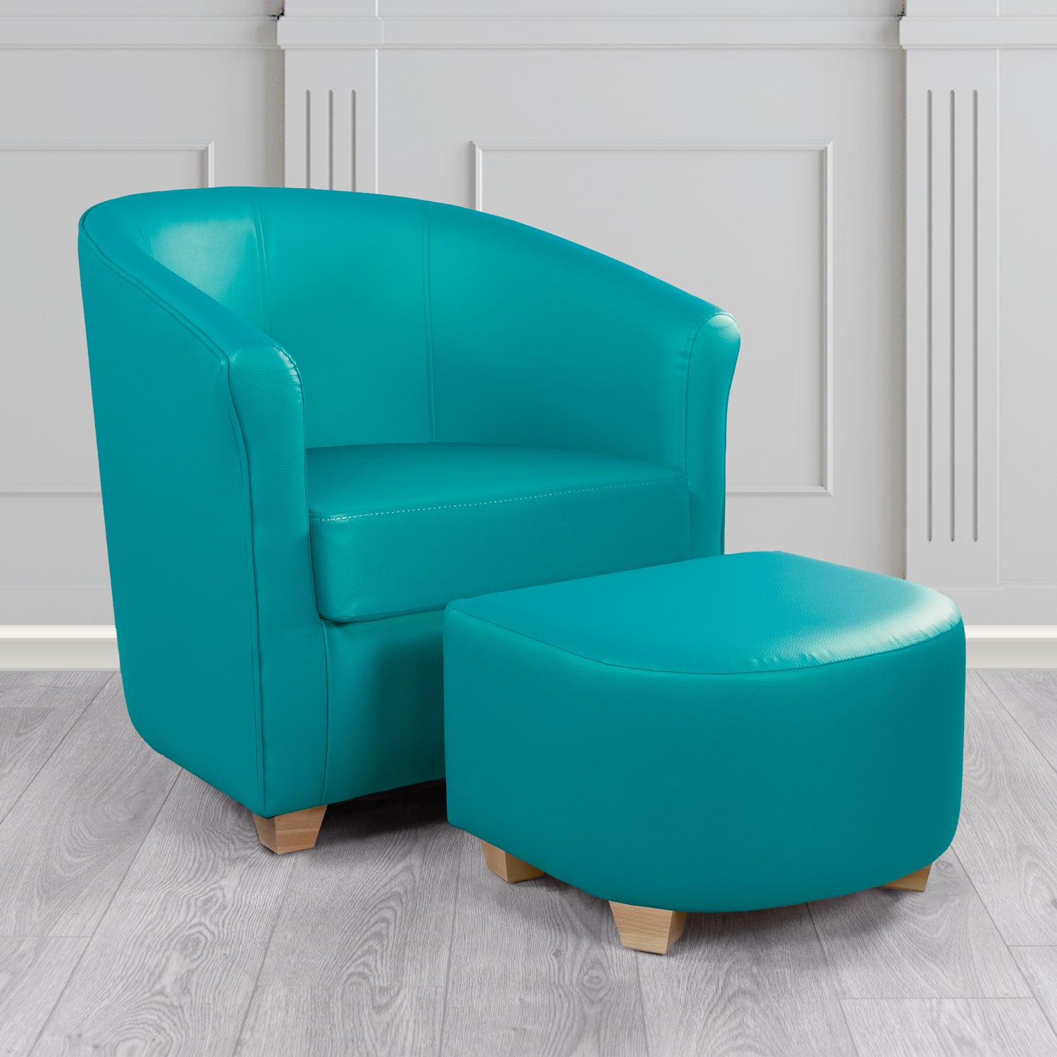 Cannes Tub Chair with Footstool Set in Just Colour Calypso Crib 5 Faux Leather - The Tub Chair Shop
