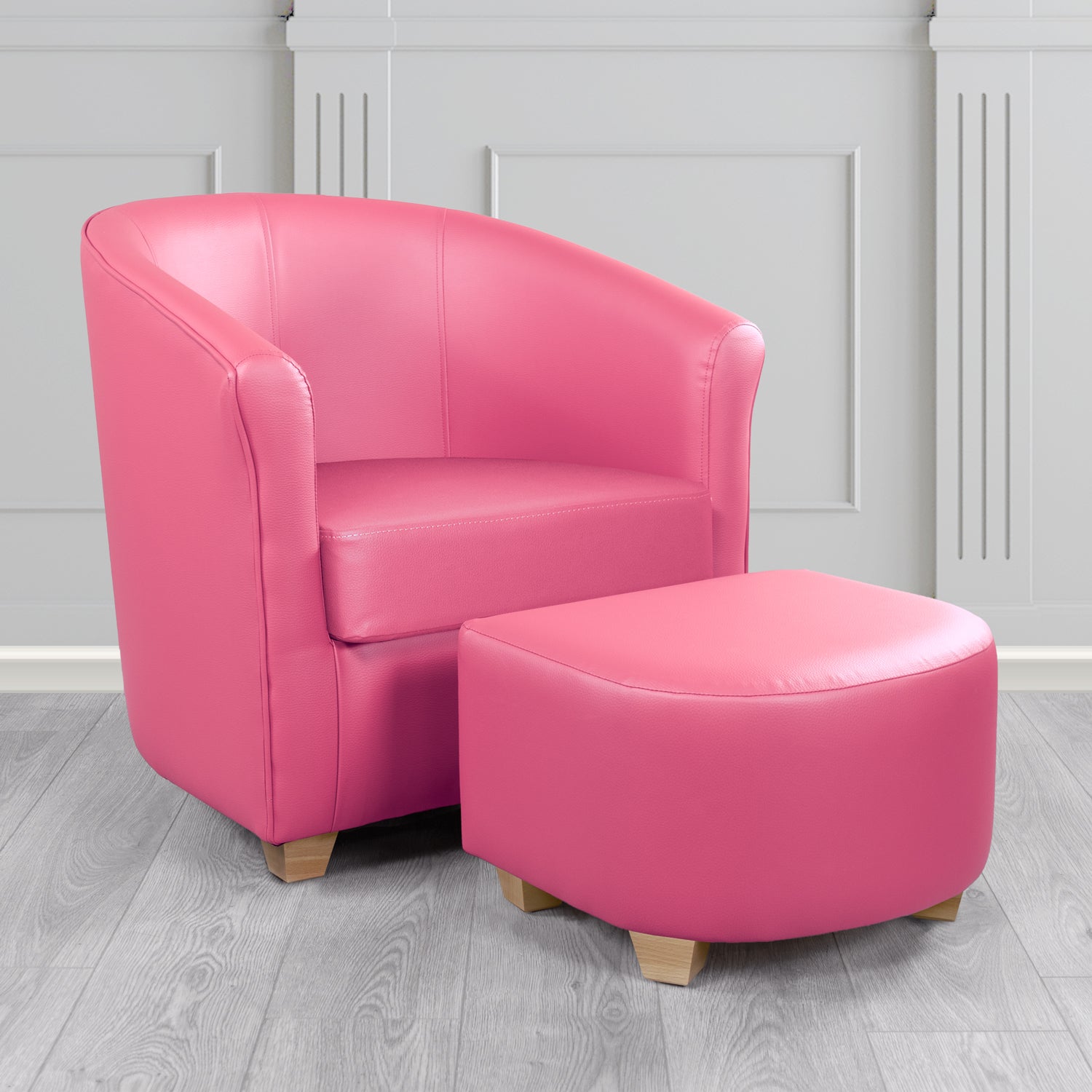 Cannes Tub Chair with Footstool Set in Just Colour Candy Crib 5 Faux Leather - The Tub Chair Shop