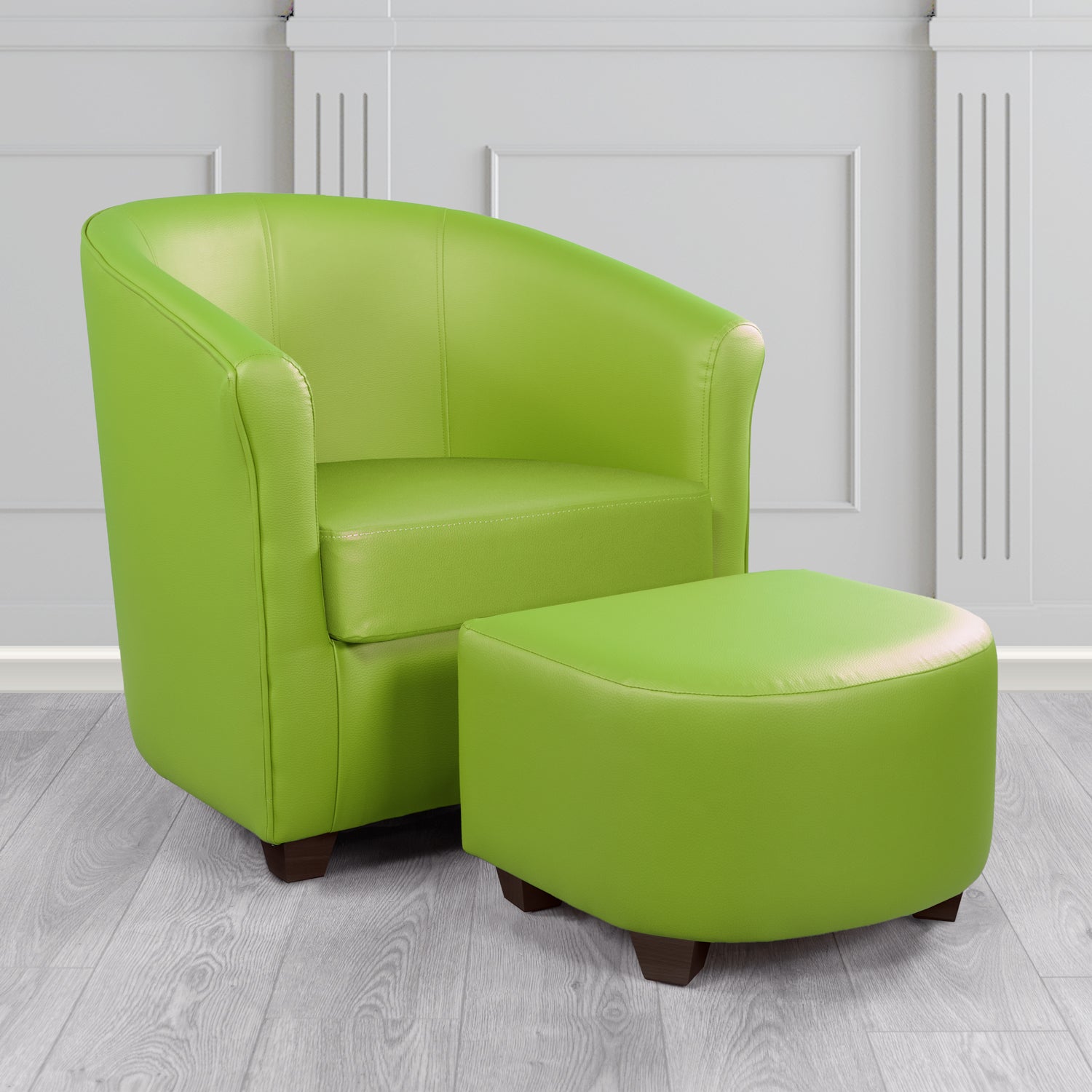 Cannes Tub Chair with Footstool Set in Just Colour Citrus Green Crib 5 Faux Leather - The Tub Chair Shop