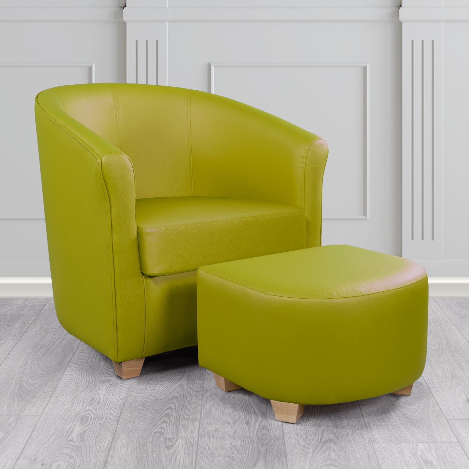 Cannes Tub Chair with Footstool Set in Just Colour Dijon Crib 5 Faux Leather - The Tub Chair Shop