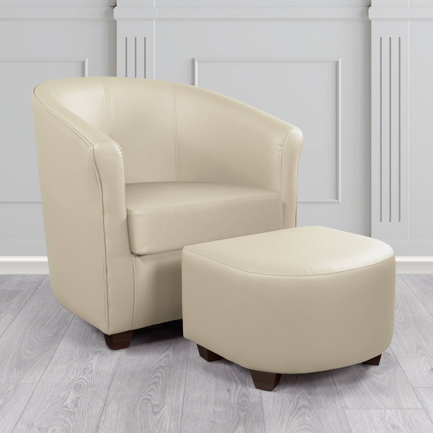Cannes Tub Chair with Footstool Set in Just Colour Dune Crib 5 Faux Leather - The Tub Chair Shop