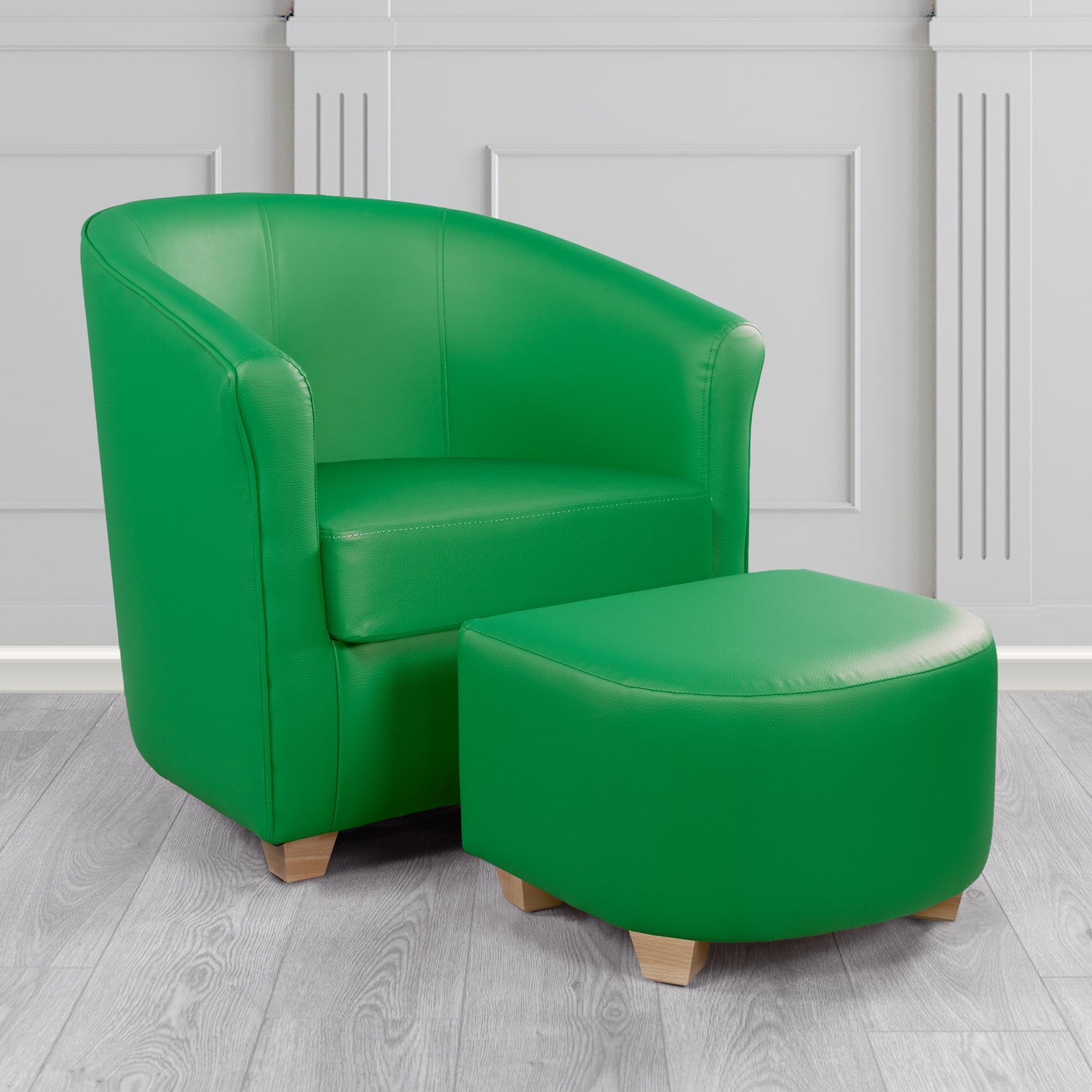 Cannes Tub Chair with Footstool Set in Just Colour Eden Crib 5 Faux Leather - The Tub Chair Shop