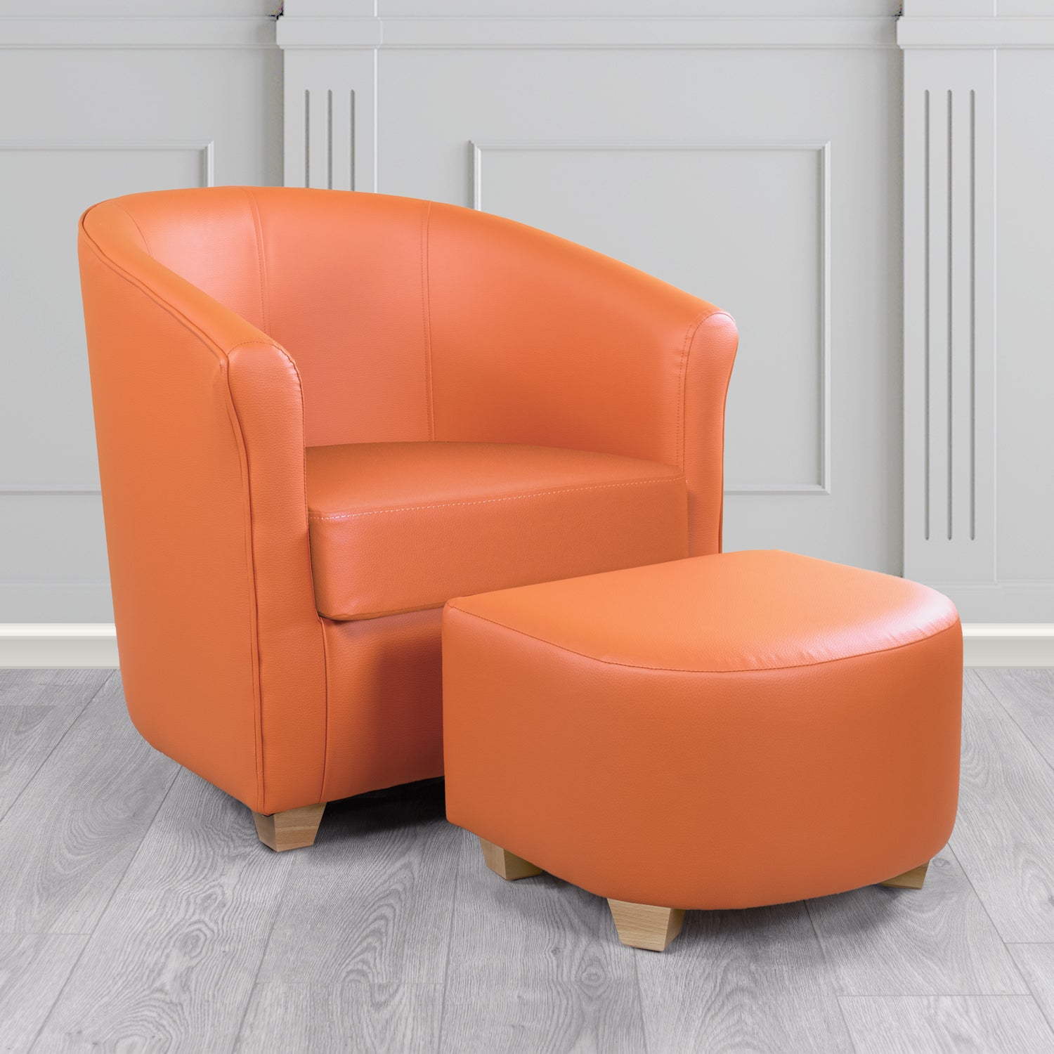 Cannes Tub Chair with Footstool Set in Just Colour Gingersnap Crib 5 Faux Leather - The Tub Chair Shop