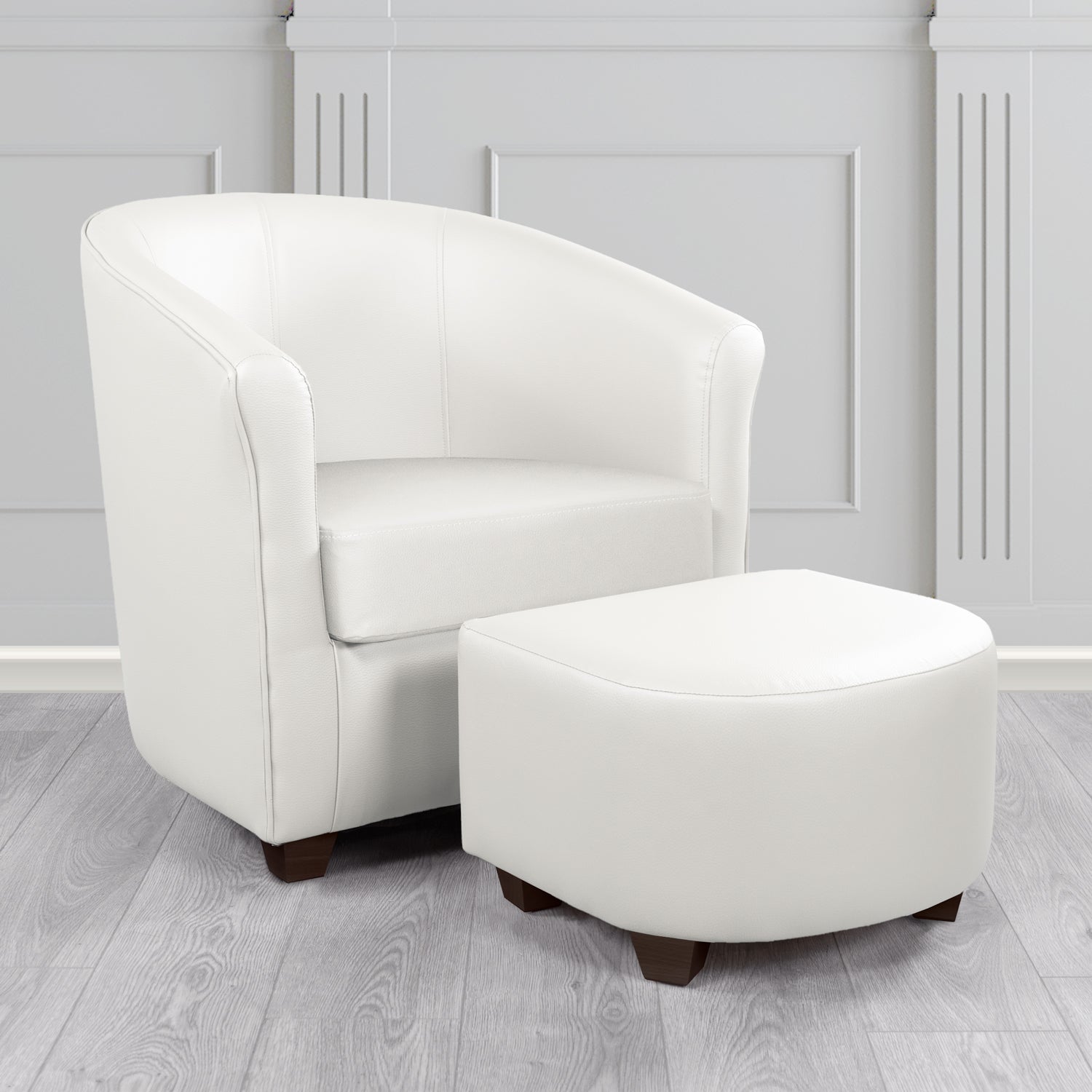 Cannes Tub Chair with Footstool Set in Just Colour Jasmine White Crib 5 Faux Leather - The Tub Chair Shop