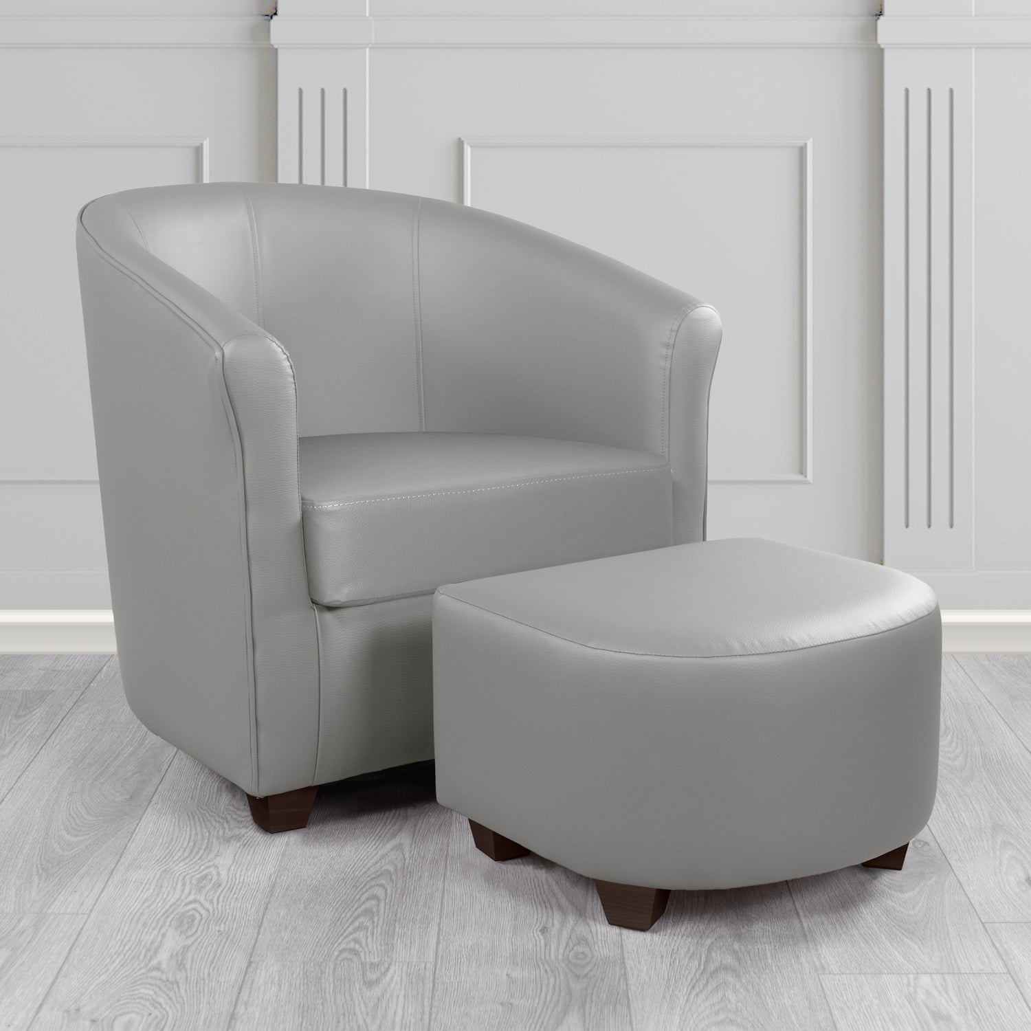 Cannes Tub Chair with Footstool Set in Just Colour Koala Crib 5 Faux Leather - The Tub Chair Shop