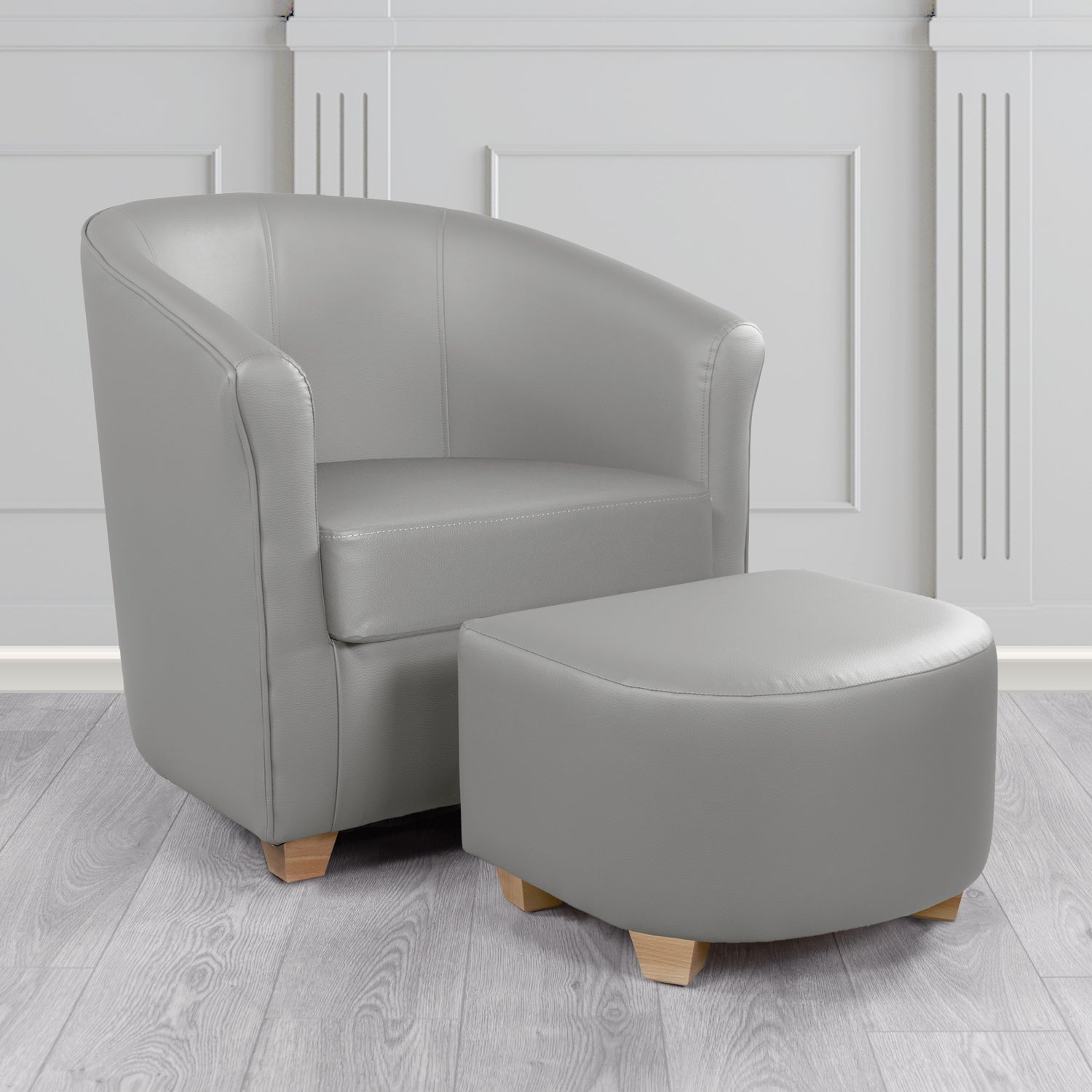 Cannes Tub Chair with Footstool Set in Just Colour Koala Crib 5 Faux Leather - The Tub Chair Shop
