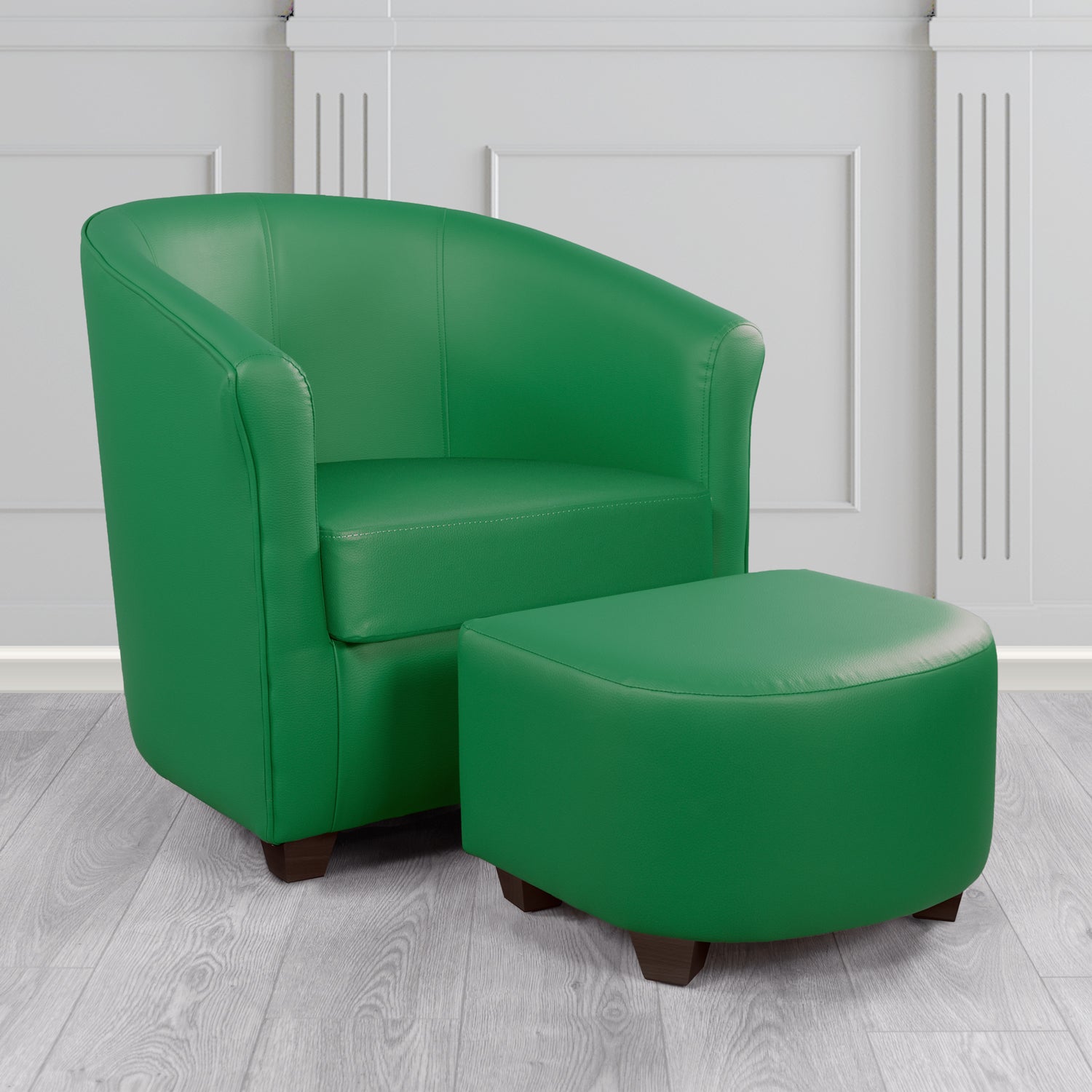 Cannes Tub Chair with Footstool Set in Just Colour Laurel Crib 5 Faux Leather - The Tub Chair Shop