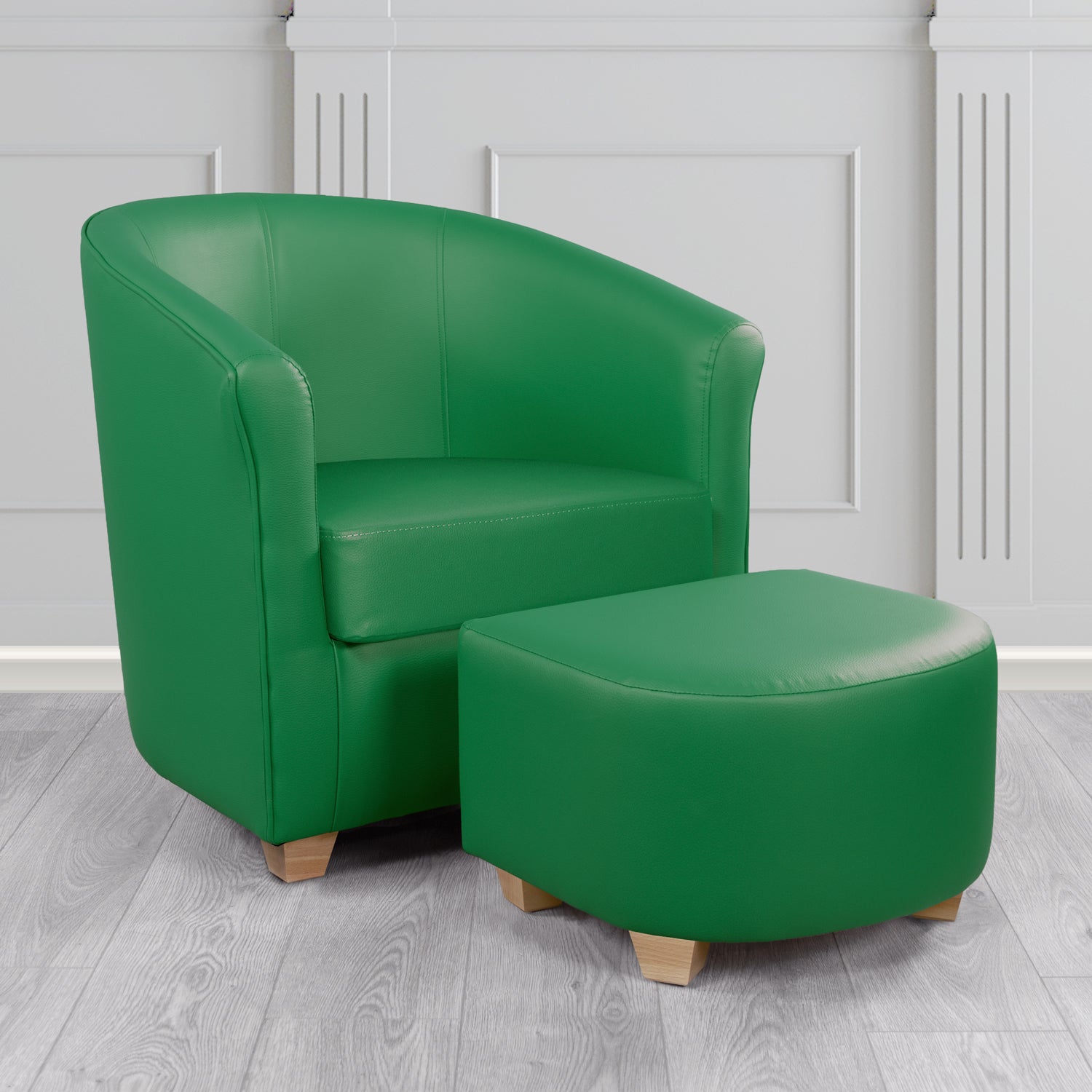 Cannes Tub Chair with Footstool Set in Just Colour Laurel Crib 5 Faux Leather - The Tub Chair Shop