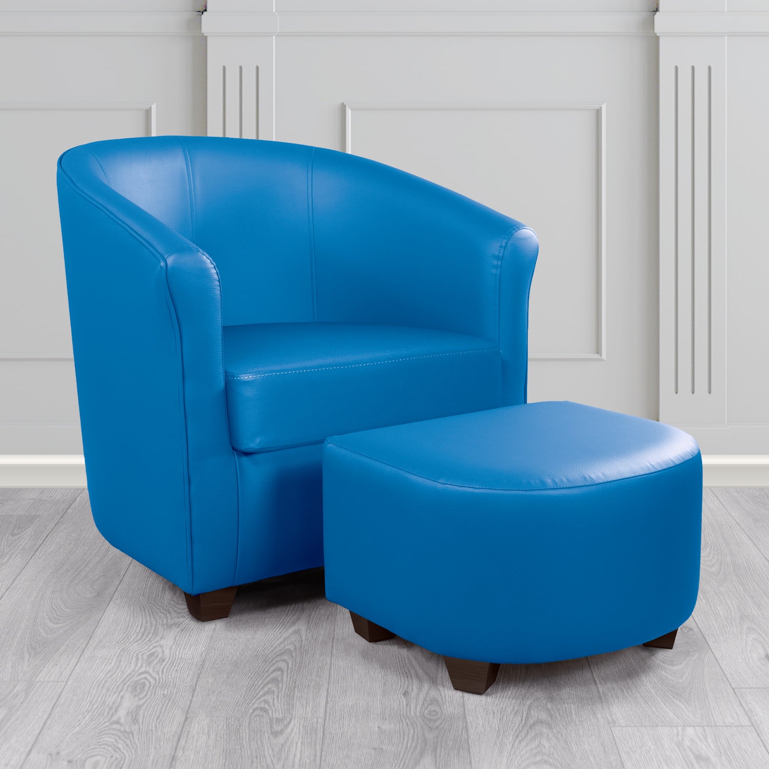 Cannes Tub Chair with Footstool Set in Just Colour Likoni Crib 5 Faux Leather - The Tub Chair Shop