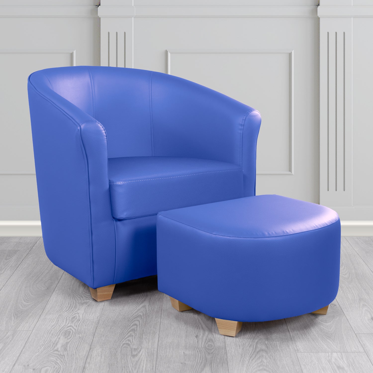 Cannes Tub Chair with Footstool Set in Just Colour Lupin Crib 5 Faux Leather - The Tub Chair Shop