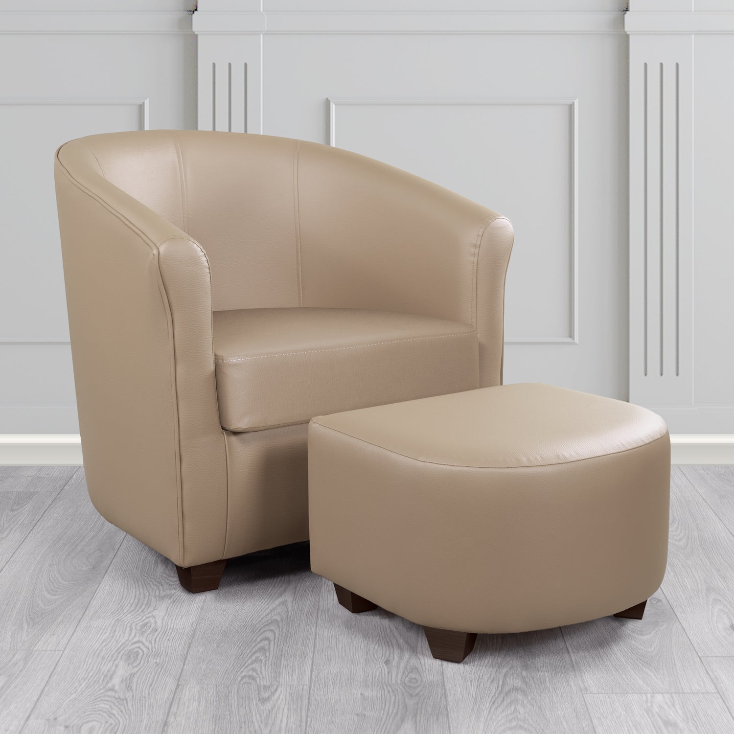 Cannes Tub Chair with Footstool Set in Just Colour Magnum Crib 5 Faux Leather - The Tub Chair Shop