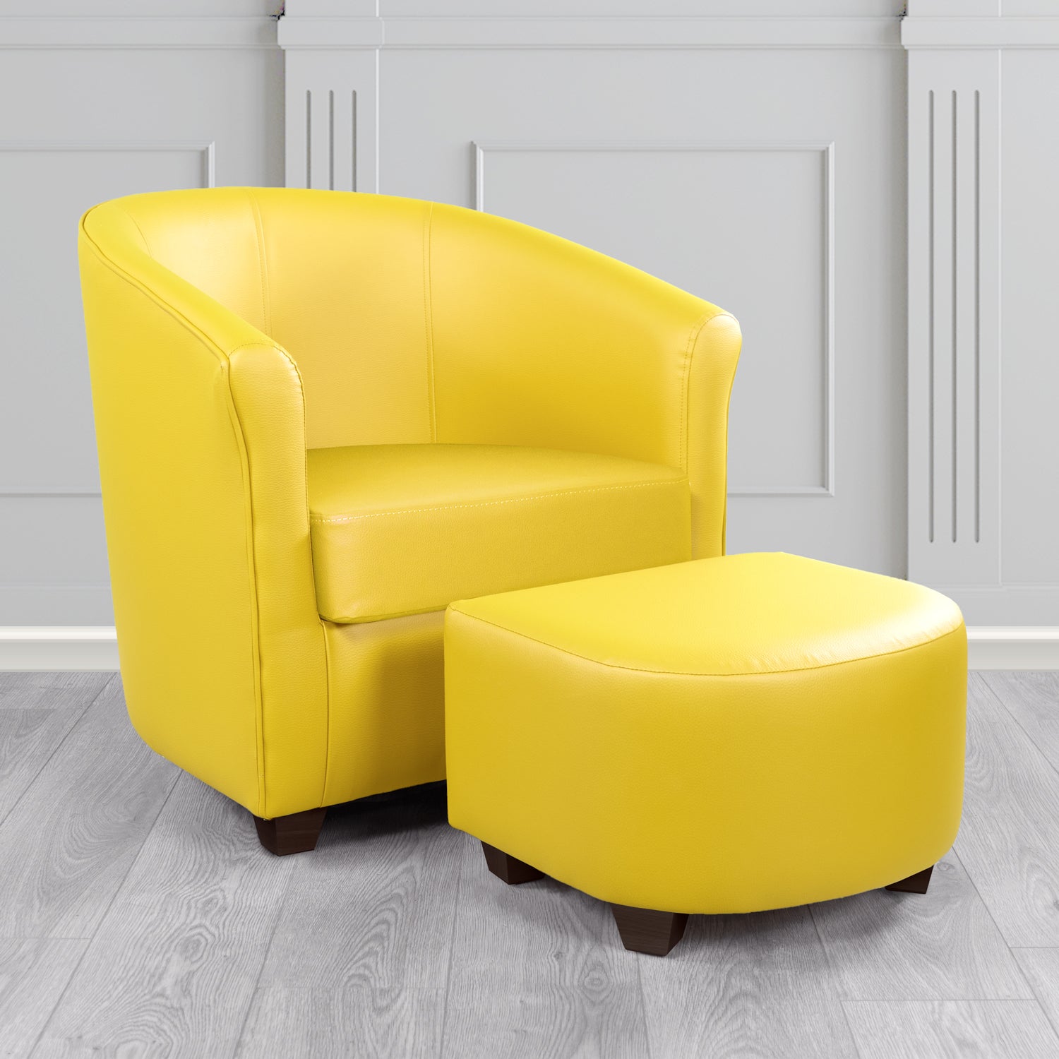 Cannes Tub Chair with Footstool Set in Just Colour Marigold Crib 5 Faux Leather - The Tub Chair Shop