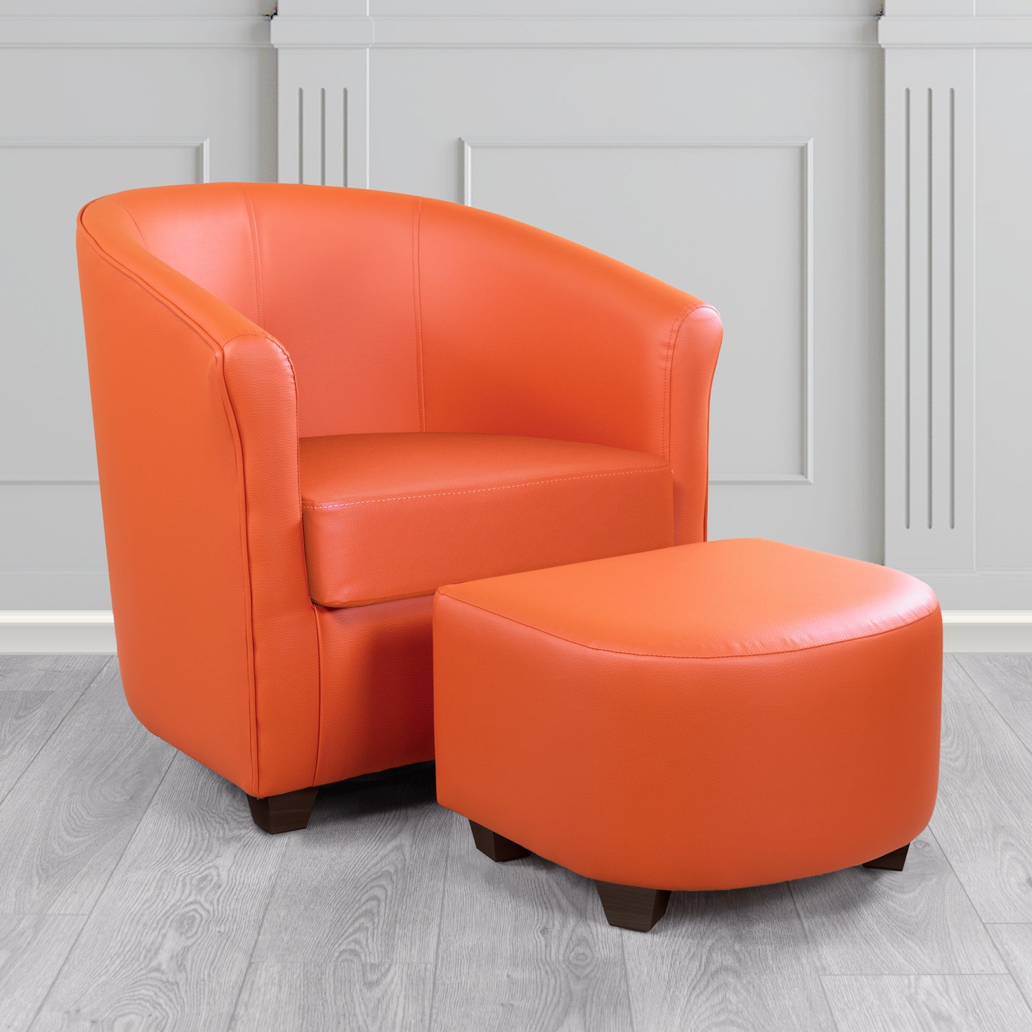 Cannes Tub Chair with Footstool Set in Just Colour Mikado Crib 5 Faux Leather - The Tub Chair Shop