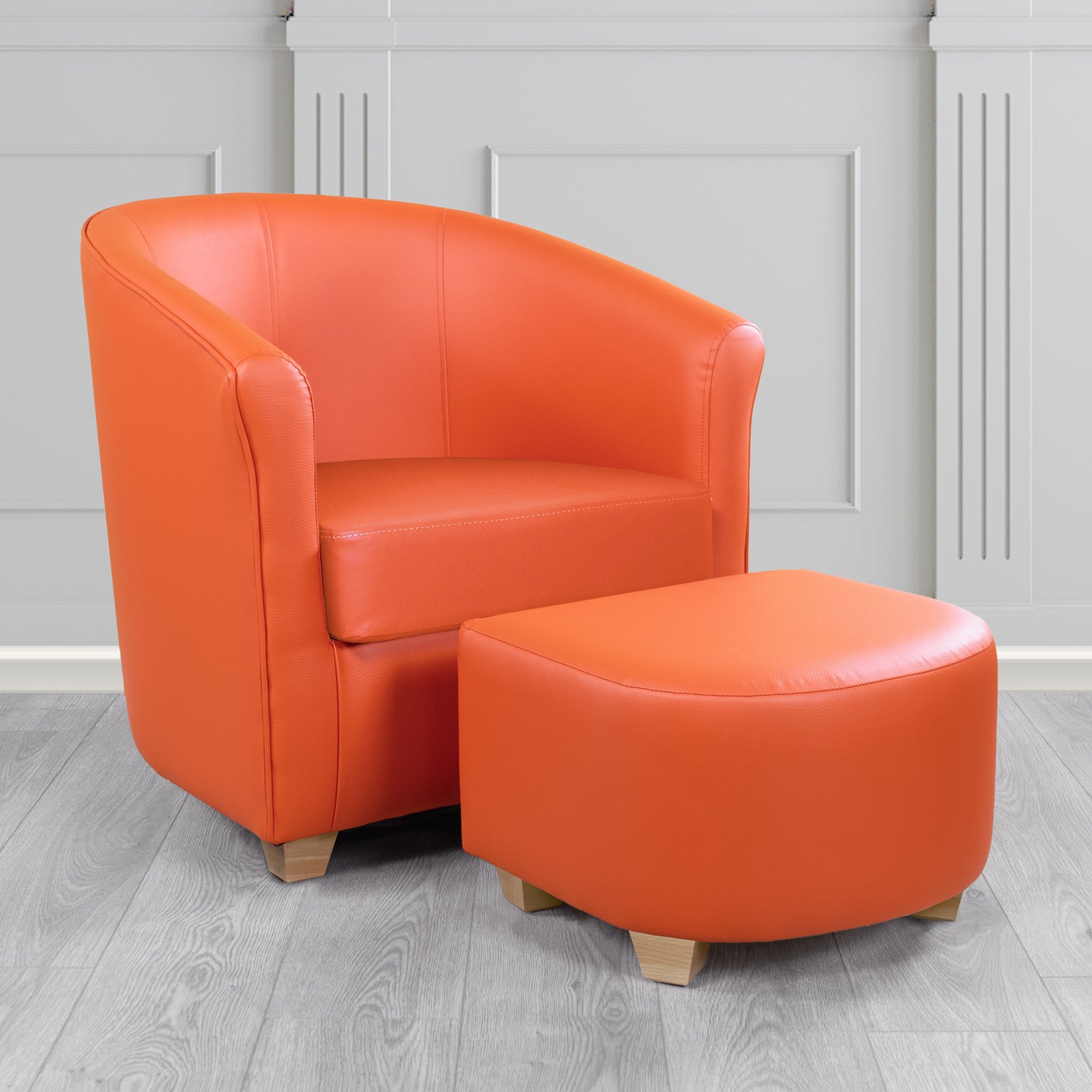 Cannes Tub Chair with Footstool Set in Just Colour Mikado Crib 5 Faux Leather - The Tub Chair Shop