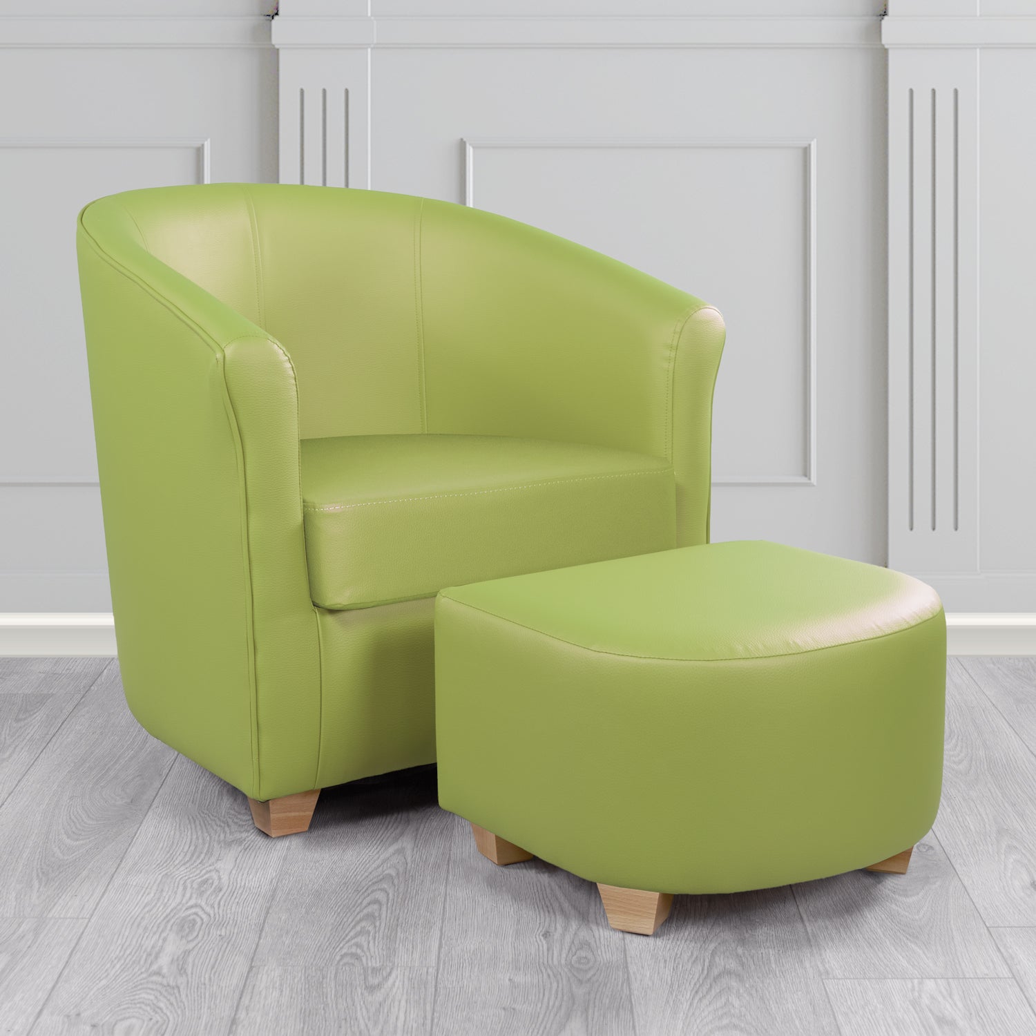 Cannes Tub Chair with Footstool Set in Just Colour Pear Crib 5 Faux Leather - The Tub Chair Shop