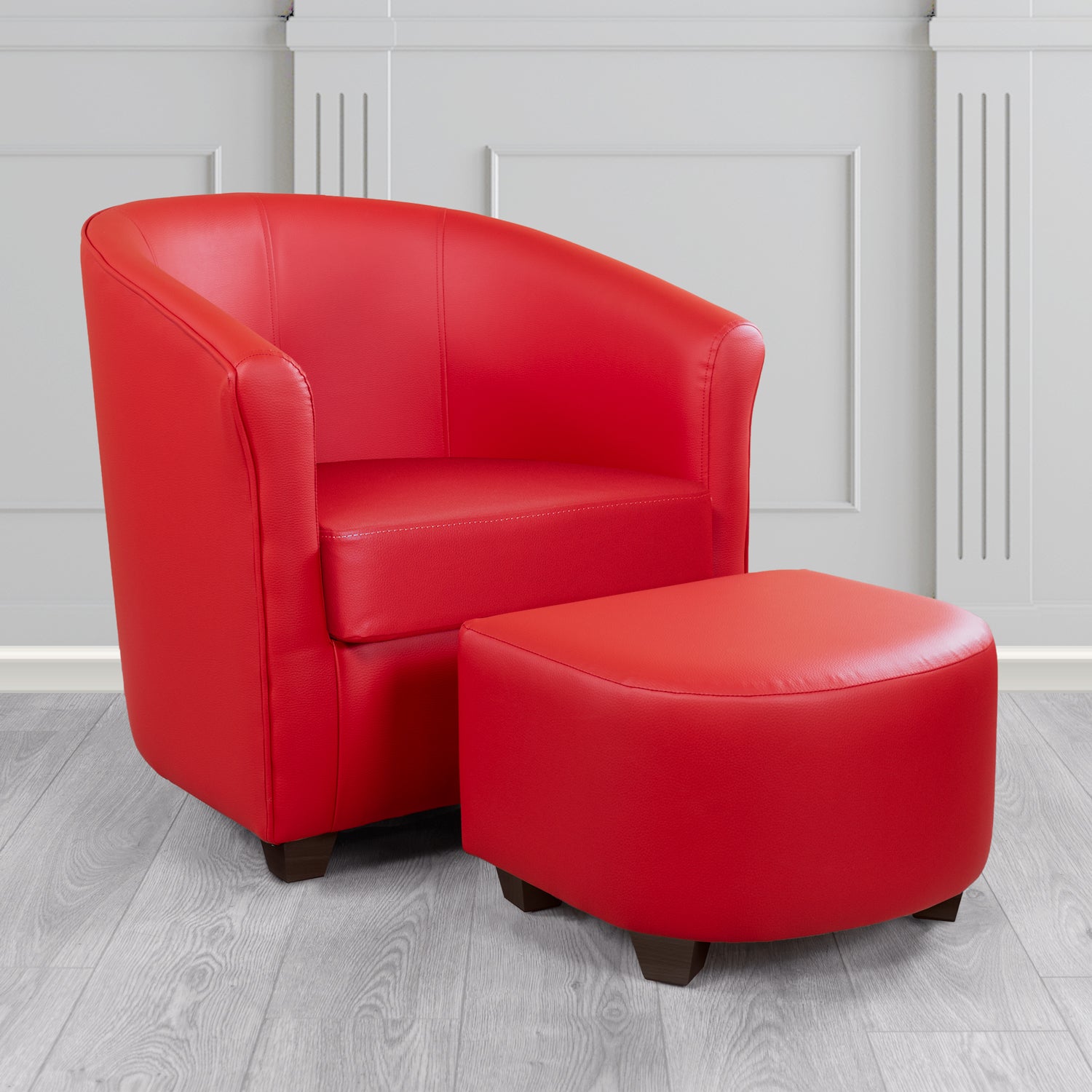 Cannes Tub Chair with Footstool Set in Just Colour Pillarbox Crib 5 Faux Leather - The Tub Chair Shop
