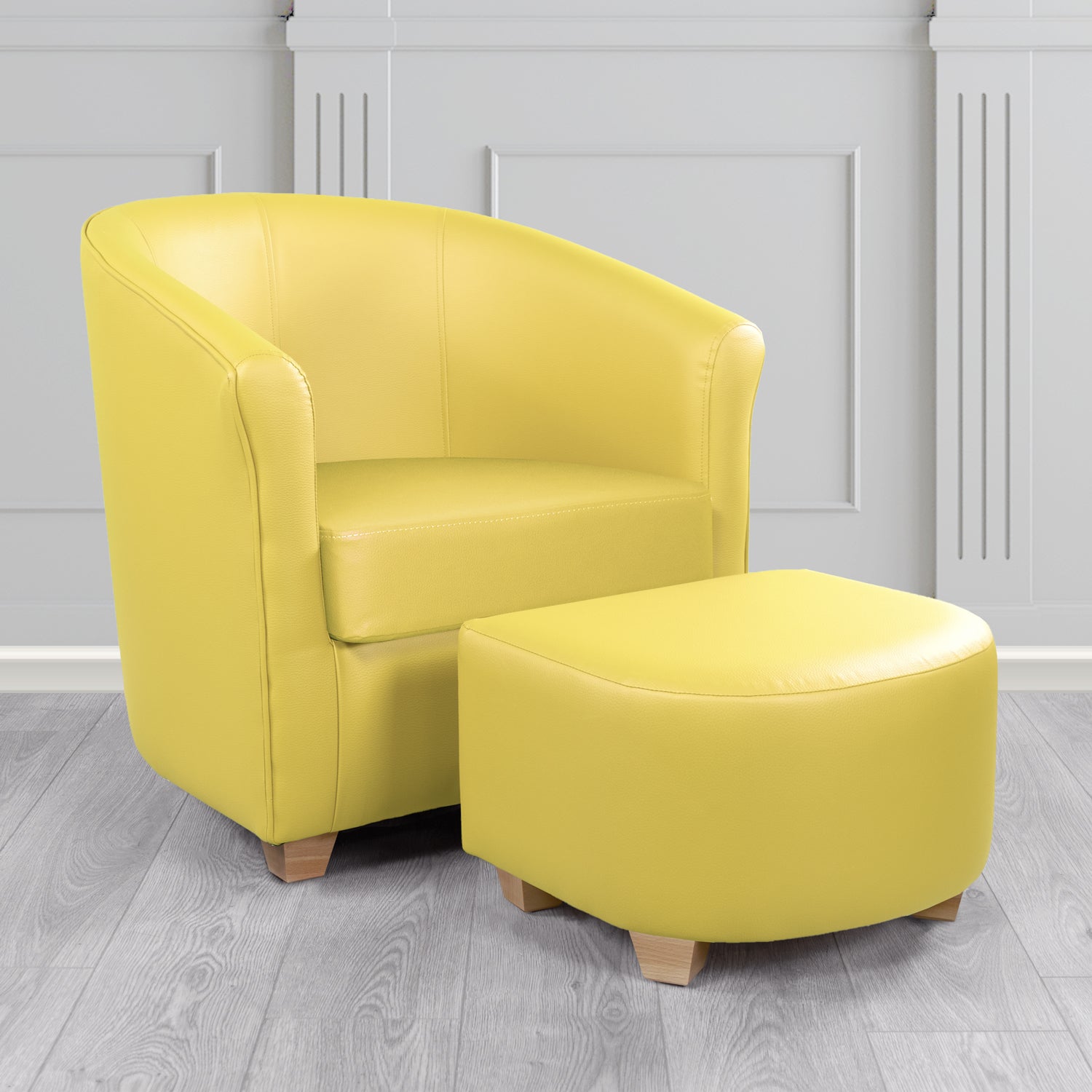 Cannes Tub Chair with Footstool Set in Just Colour Primrose Crib 5 Faux Leather - The Tub Chair Shop