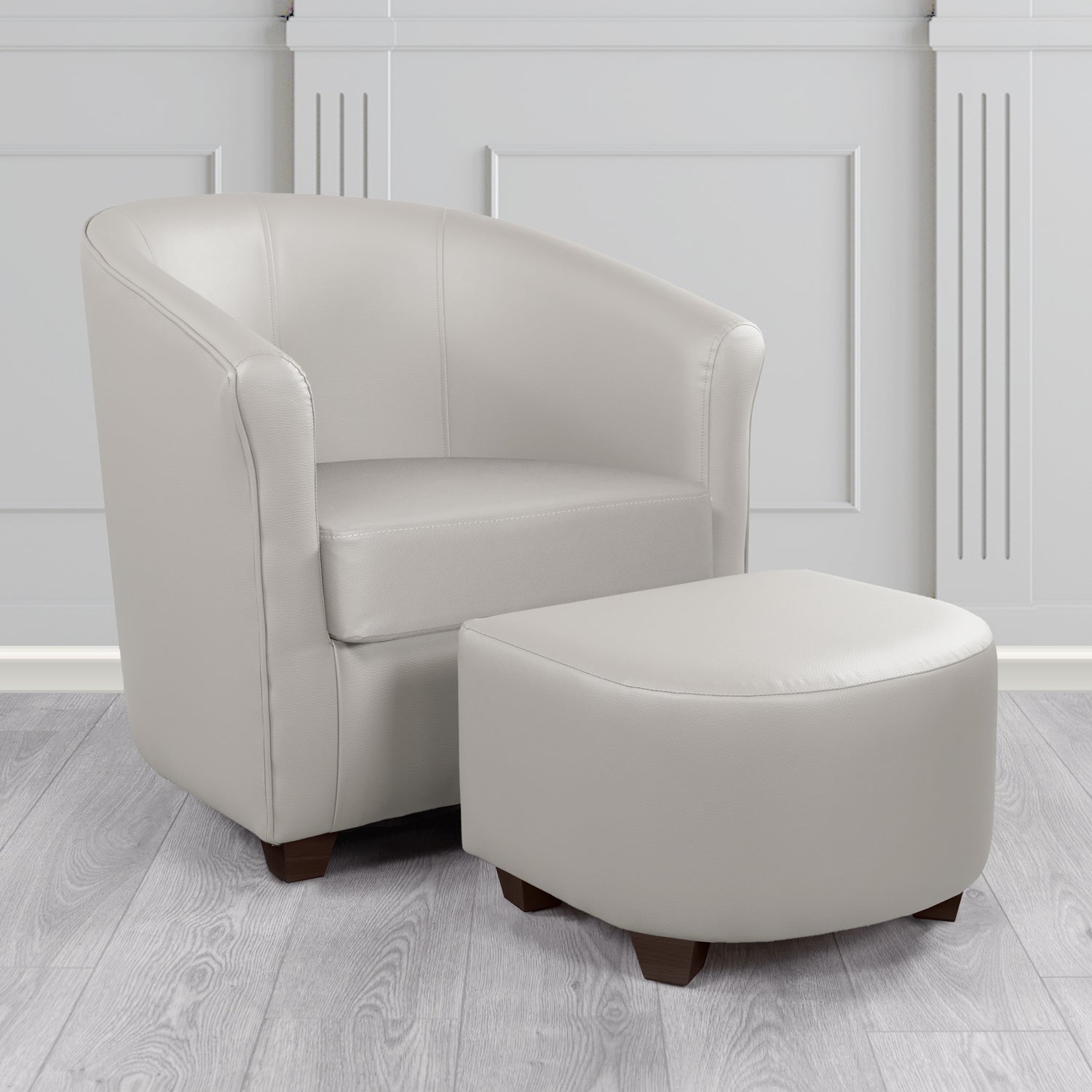 Cannes Tub Chair with Footstool Set in Just Colour Putty Crib 5 Faux Leather - The Tub Chair Shop