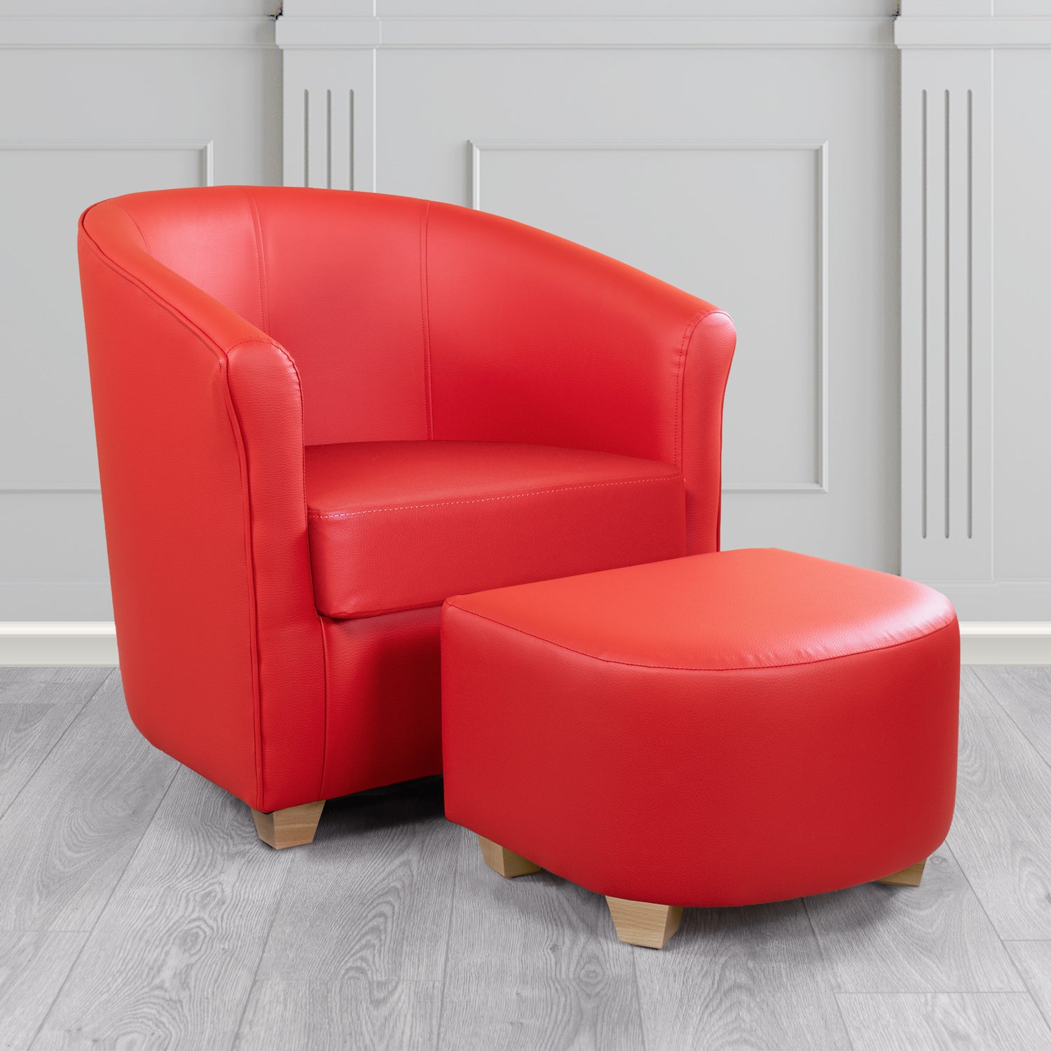 Cannes Tub Chair with Footstool Set in Just Colour Rouge Crib 5 Faux Leather - The Tub Chair Shop