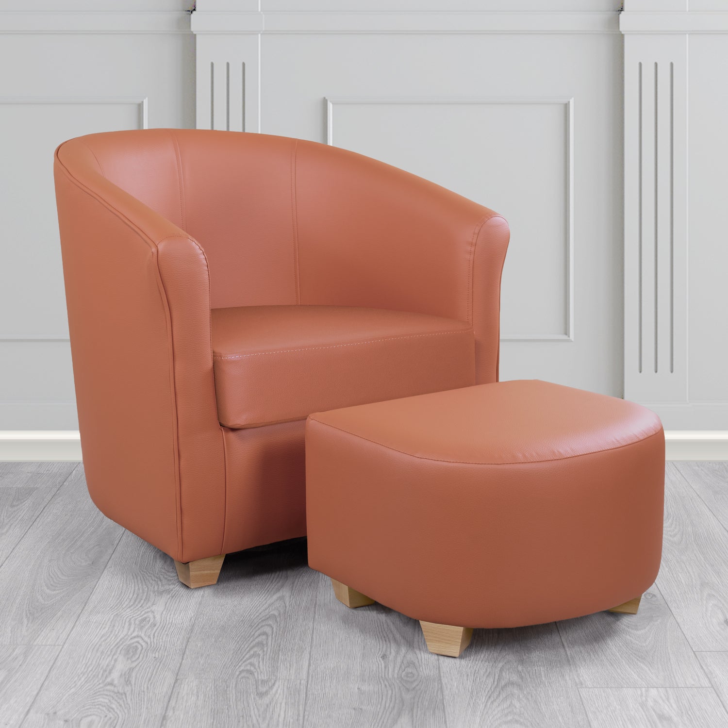 Cannes Tub Chair with Footstool Set in Just Colour Rusty Crib 5 Faux Leather - The Tub Chair Shop
