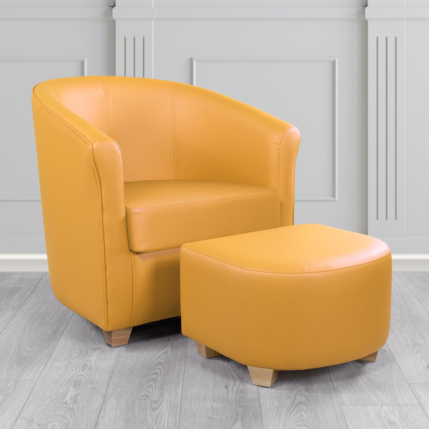 Cannes Tub Chair with Footstool Set in Just Colour Sunblush Crib 5 Faux Leather - The Tub Chair Shop