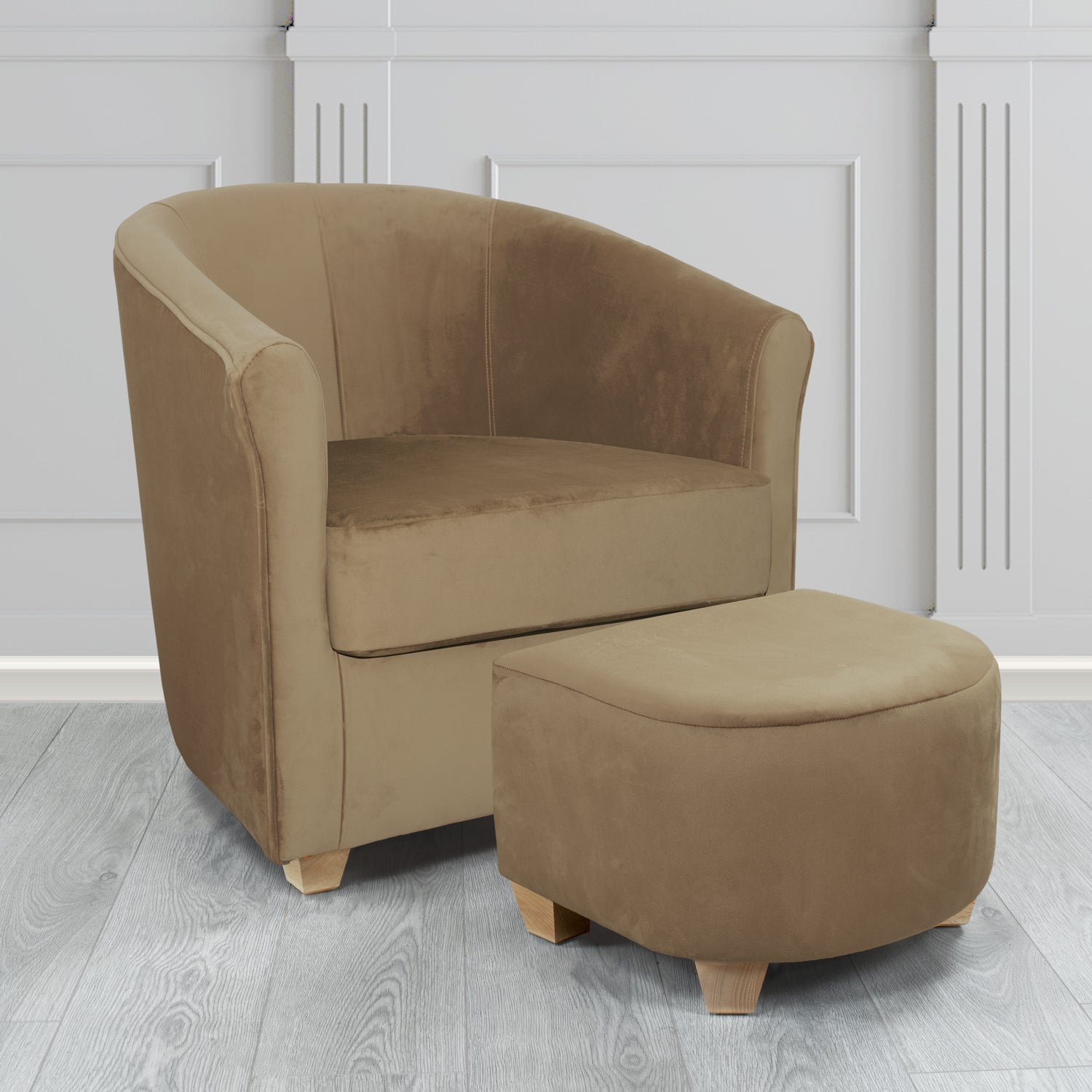 Cannes Monaco Biscuit Plush Velvet Fabric Tub Chair & Footstool Set (6597209227306)