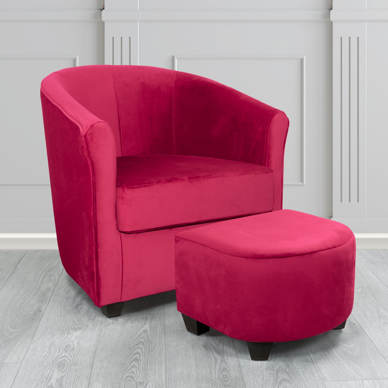 Cannes Monaco Boysenberry Plush Velvet Fabric Tub Chair & Footstool Set (6597235376170)