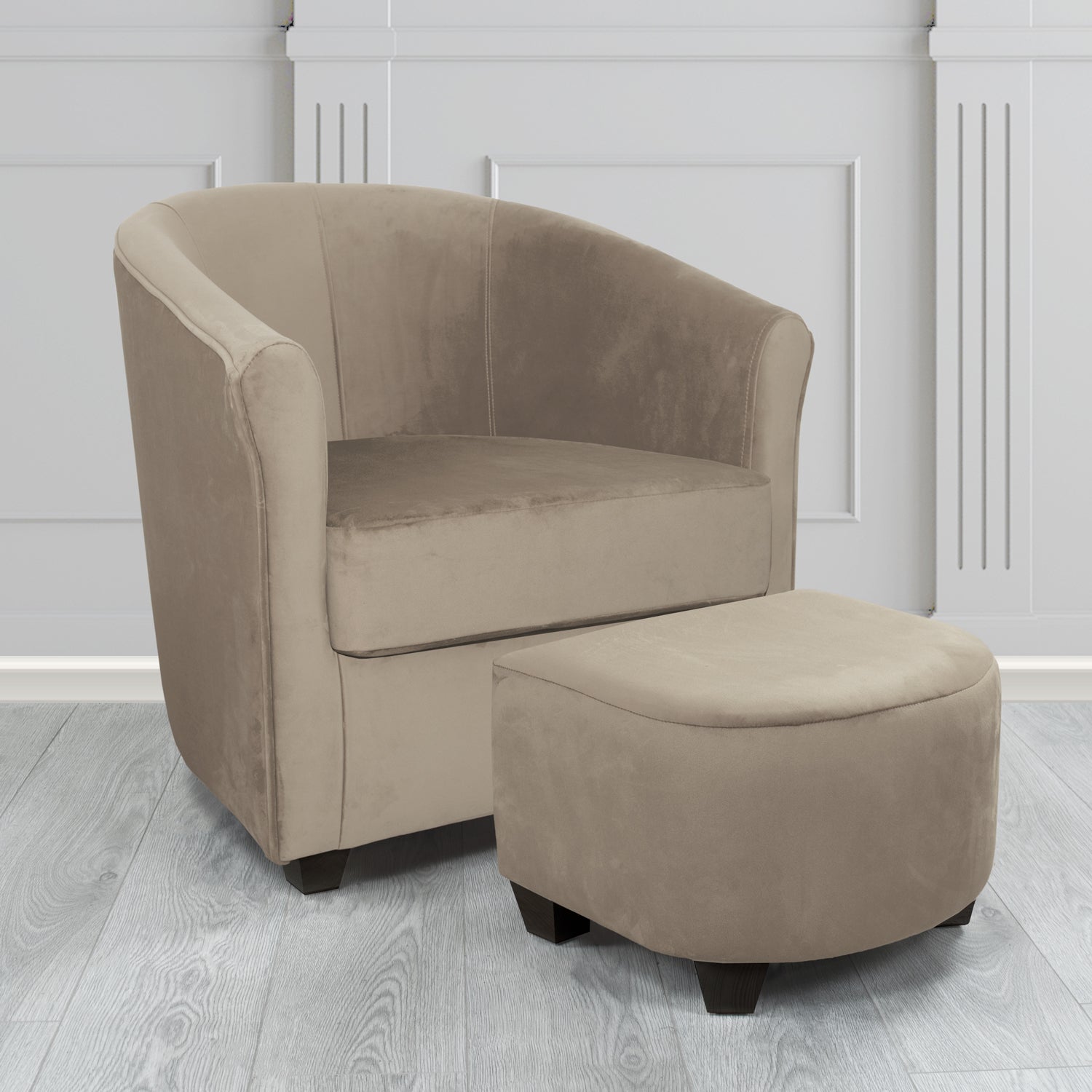 Cannes Monaco Cedar Plush Velvet Fabric Tub Chair & Footstool Set (6597243207722)