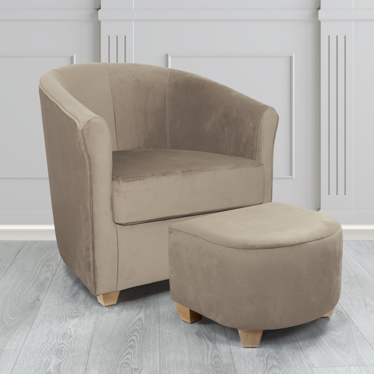 Cannes Monaco Cedar Plush Velvet Fabric Tub Chair & Footstool Set (6597243207722)