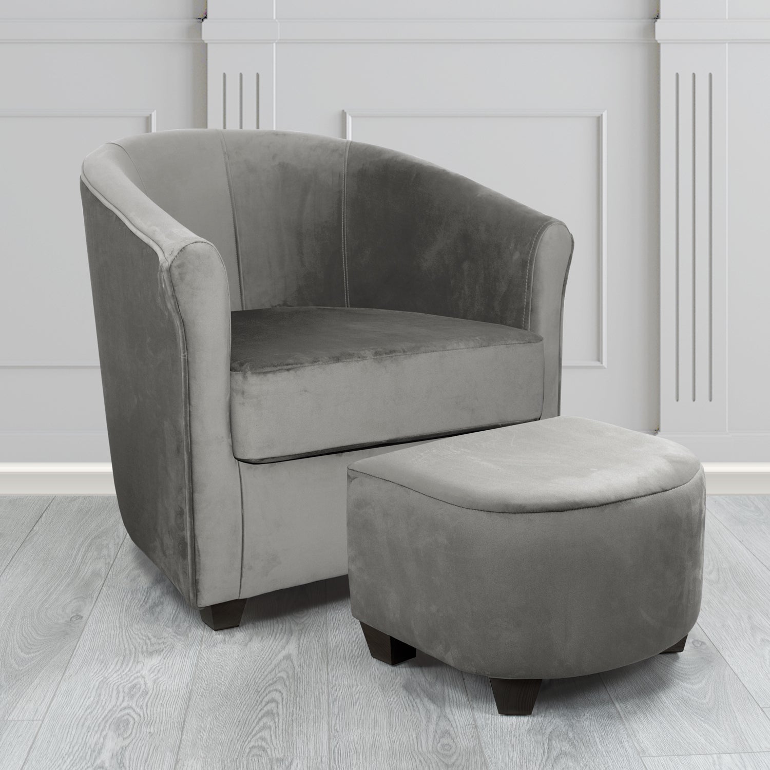 Cannes Monaco Charcoal Plush Velvet Fabric Tub Chair & Footstool Set (6597243437098)