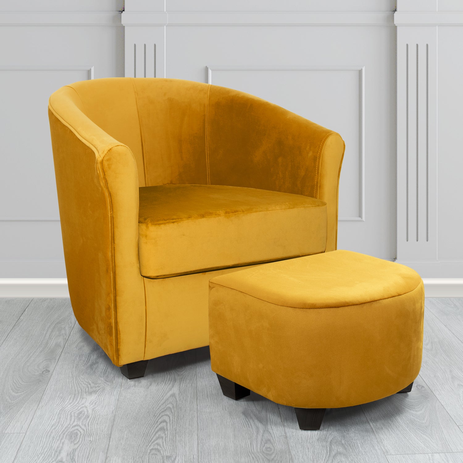 Cannes Monaco Gold Plush Velvet Fabric Tub Chair & Footstool Set (6597243666474)