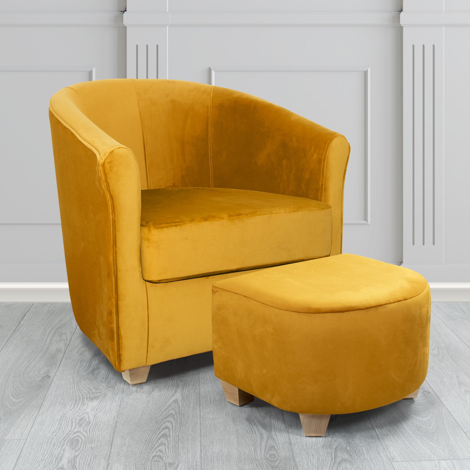 Cannes Monaco Gold Plush Velvet Fabric Tub Chair & Footstool Set (6597243666474)