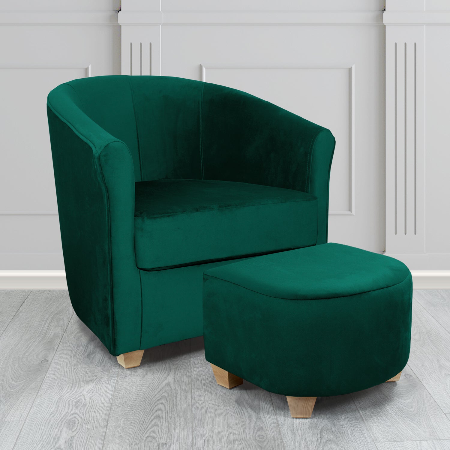 Cannes Monaco Jasper Plush Velvet Fabric Tub Chair & Footstool Set (6597251072042)