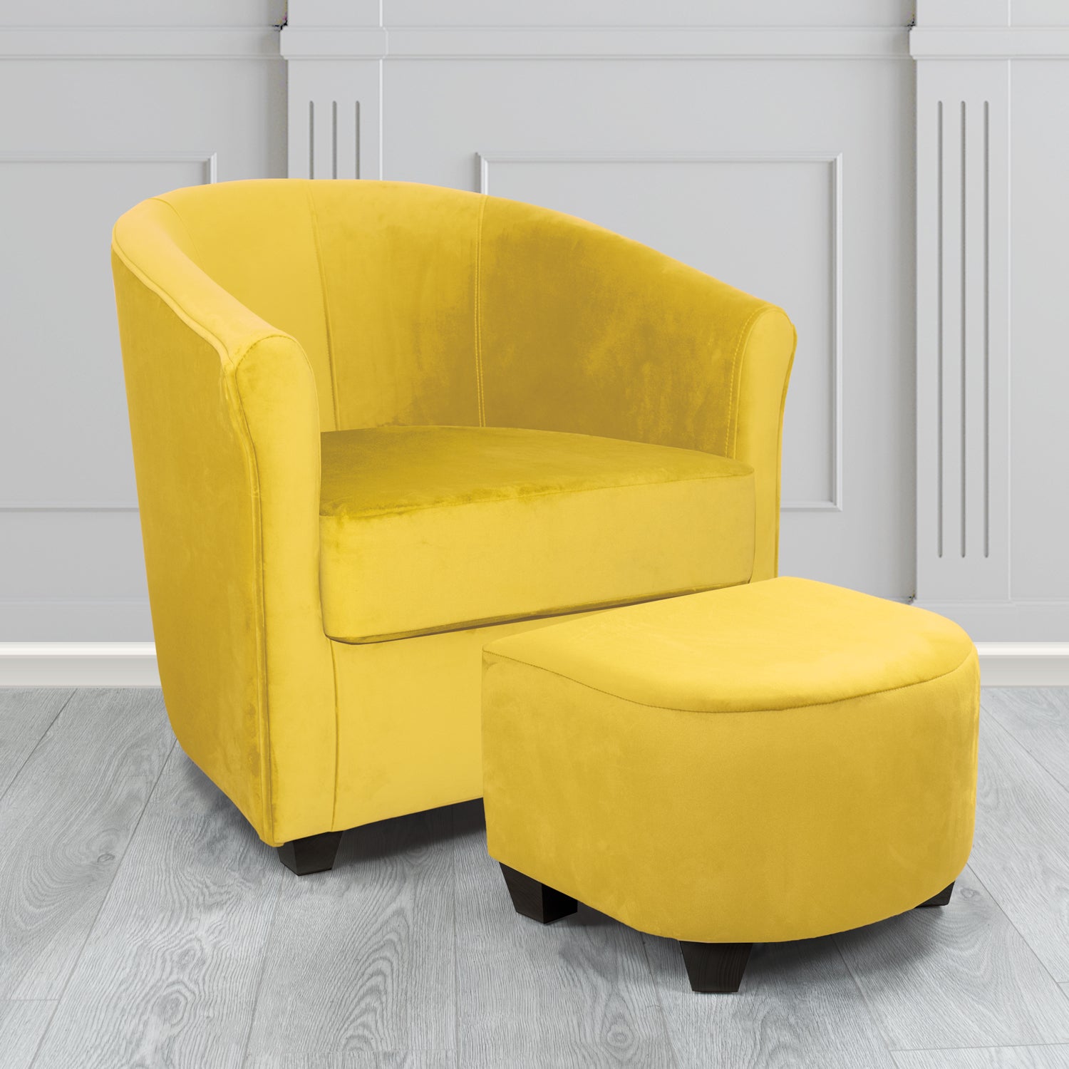 Cannes Monaco Lemon Plush Velvet Fabric Tub Chair & Footstool Set (6597251694634)