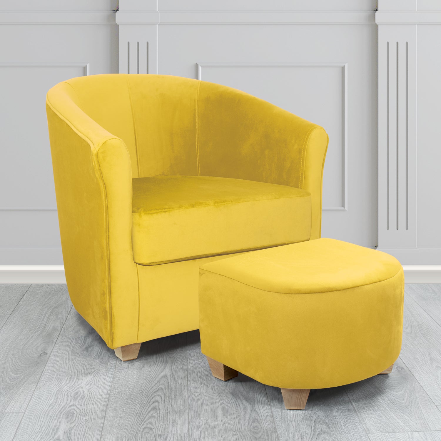 Cannes Monaco Lemon Plush Velvet Fabric Tub Chair & Footstool Set (6597251694634)