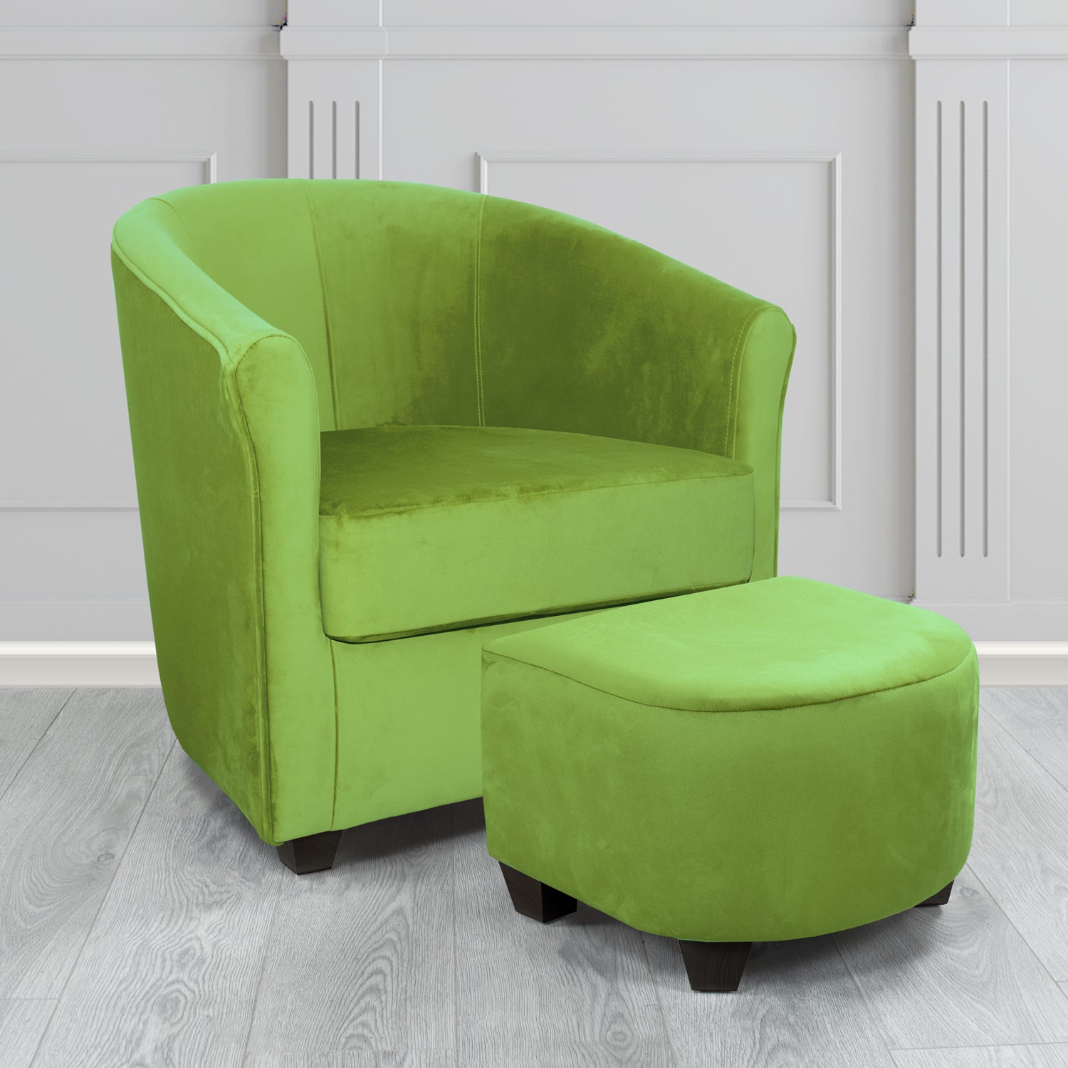 Cannes Monaco Olive Plush Velvet Fabric Tub Chair & Footstool Set (6597253660714)